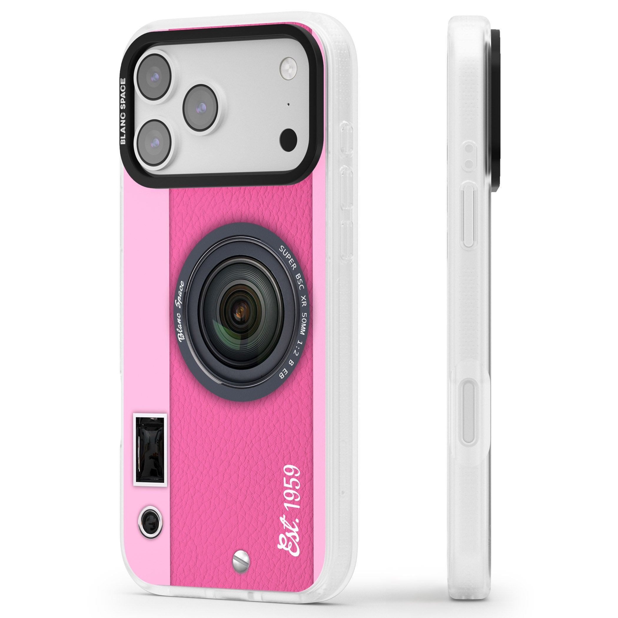 Personalised Pink Dream Camera iPhone 17 Pro Max Impact Air Clear Phone Case Side Profile