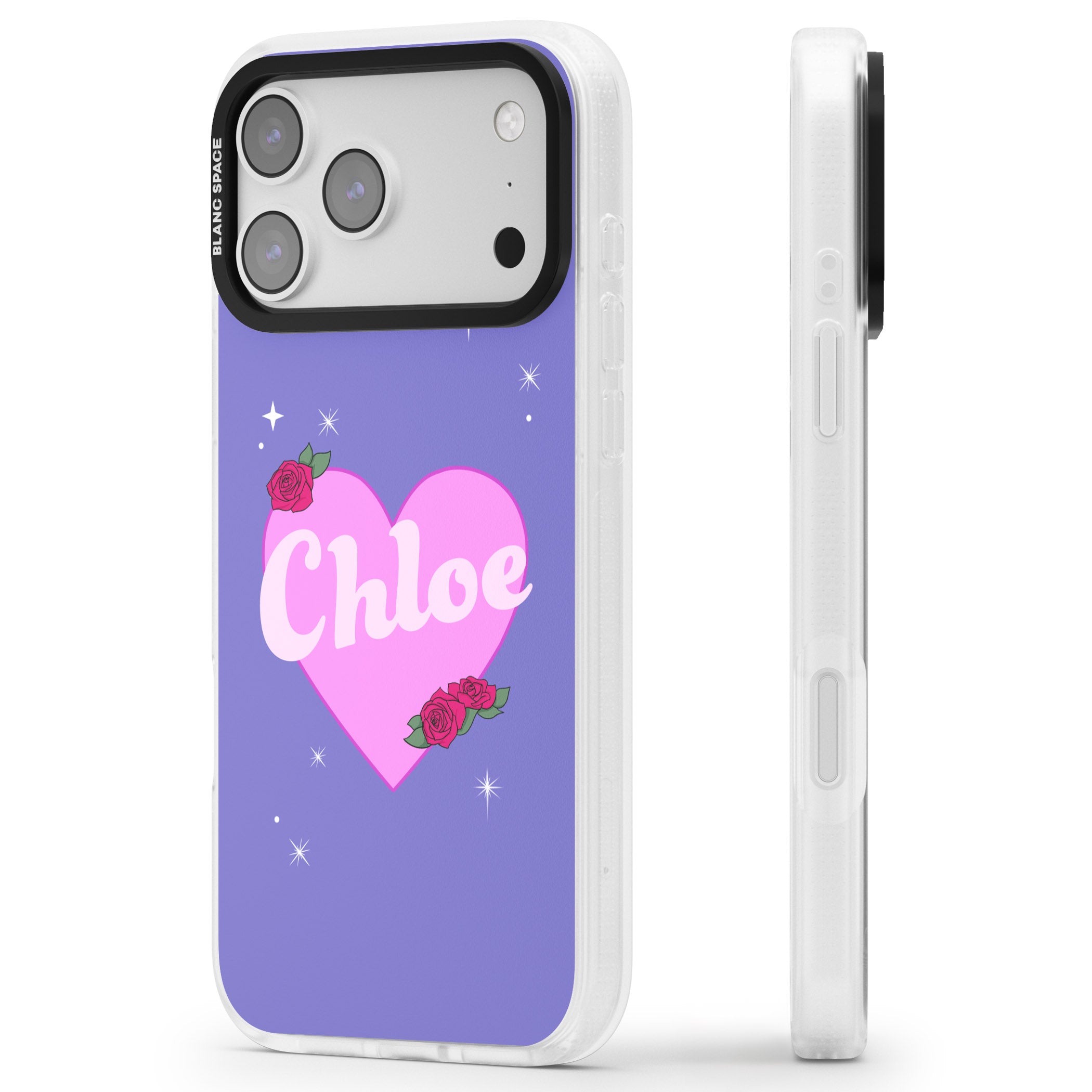 Personalised Glamorous Love Heart iPhone 17 Pro Max Impact Air Clear Phone Case Side Profile