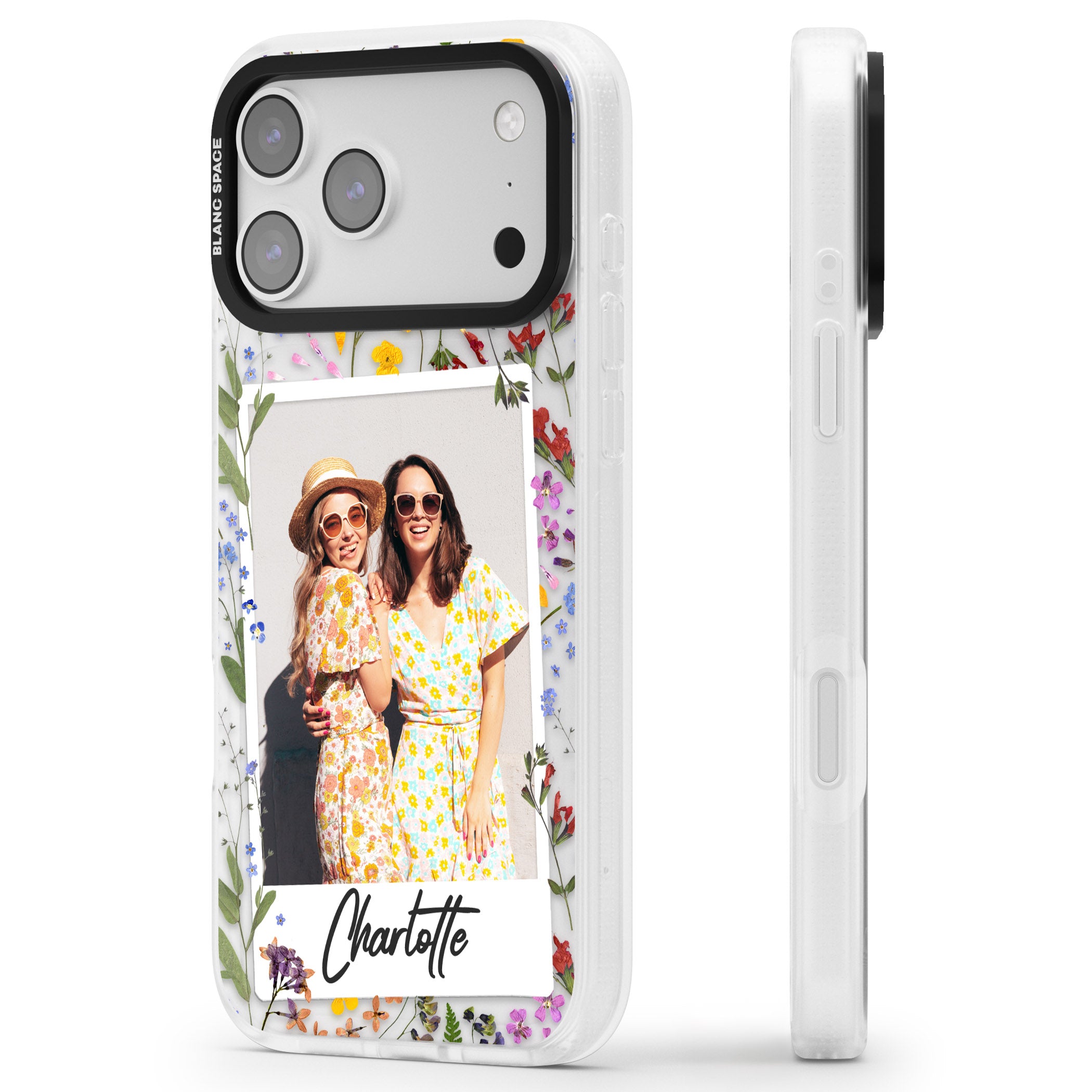 Personalised Wildflower Instant Photo iPhone 17 Pro Max Impact Air Clear Phone Case Side Profile