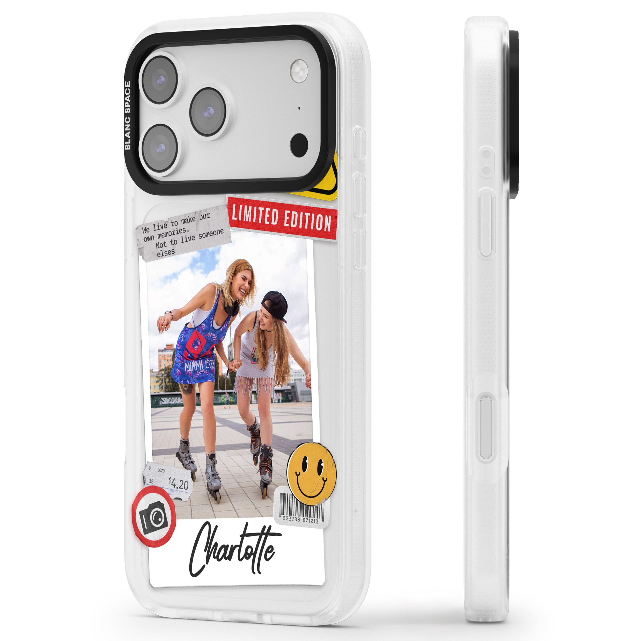 Personalised Sticker Mix Instant Photo iPhone 17 Pro Max Impact Air Clear Phone Case Side Profile