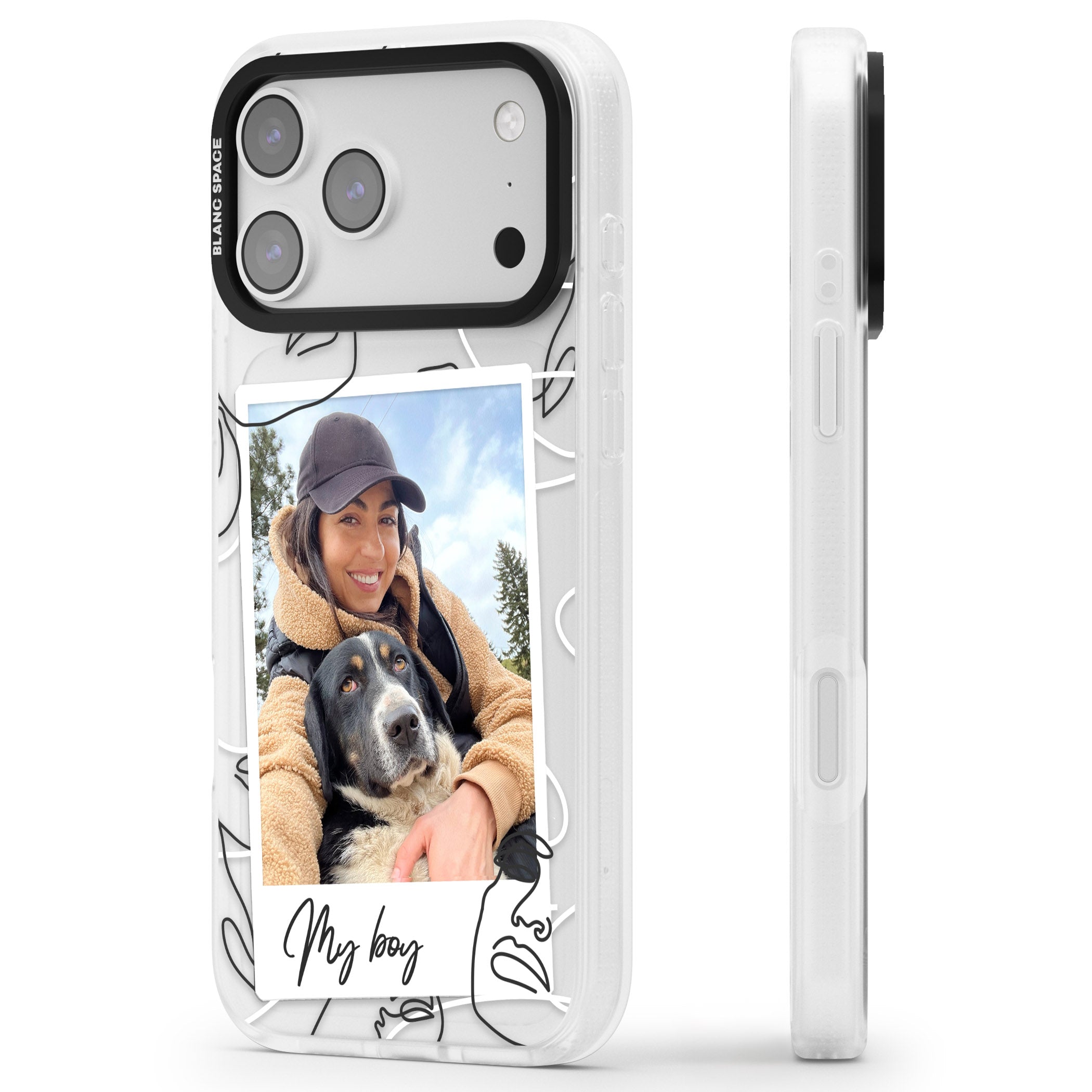 Personalised Abstract Faces Instant Photo iPhone 17 Pro Max Impact Air Clear Phone Case Side Profile