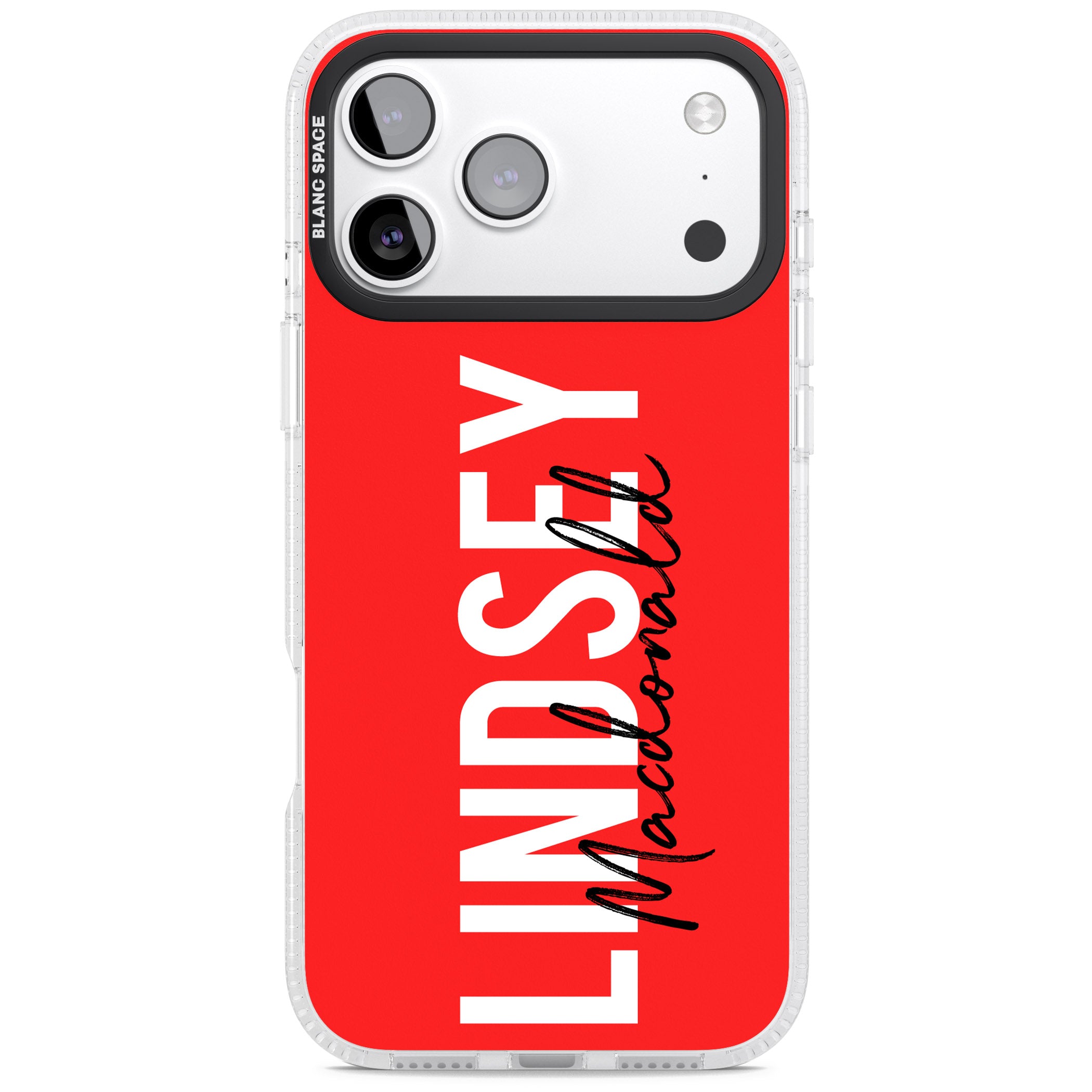 Personalised Bold Name: Red iPhone 17 Pro Max Impact Air Clear Phone Case