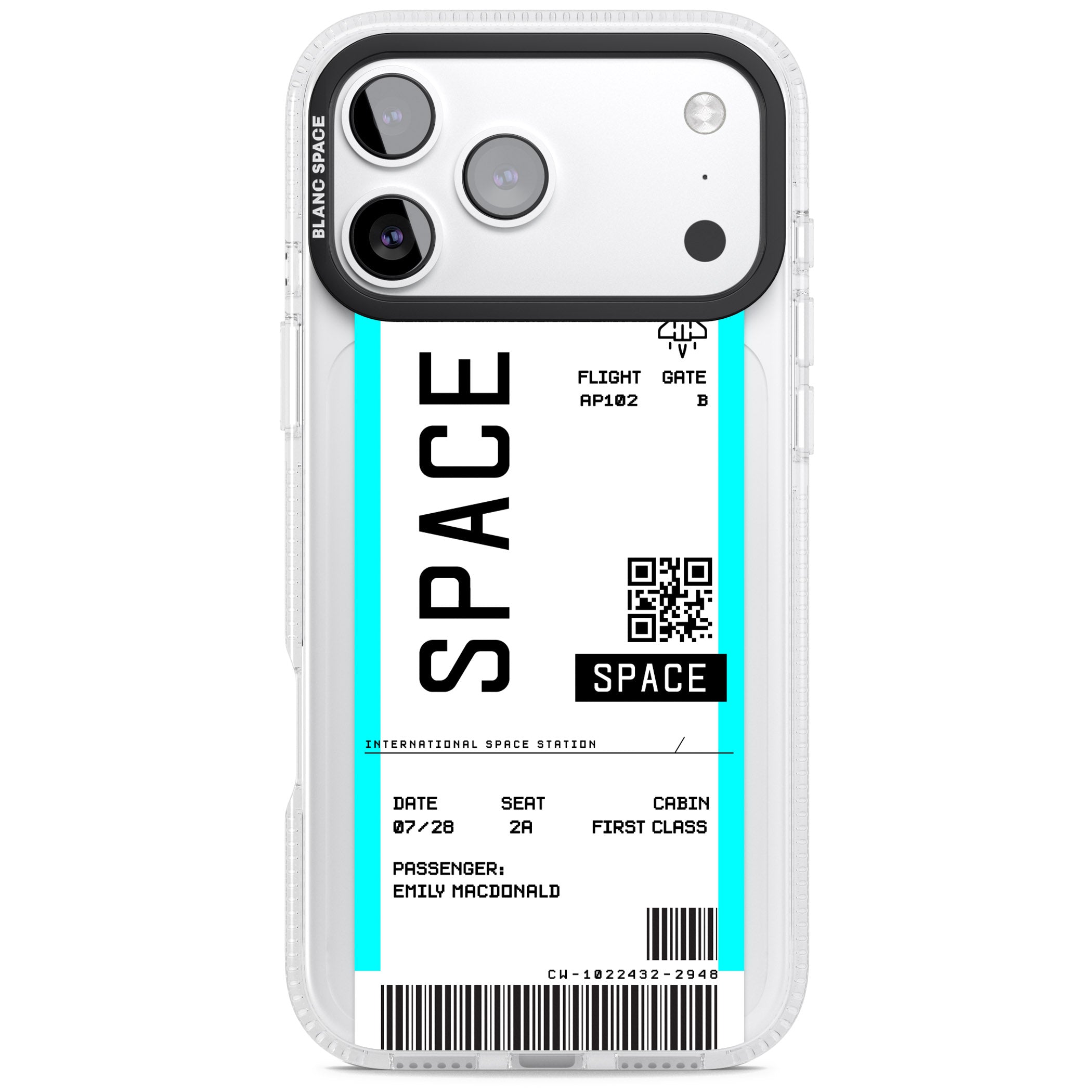 Personalised Space Travel Ticket iPhone 17 Pro Max Impact Air Clear Phone Case
