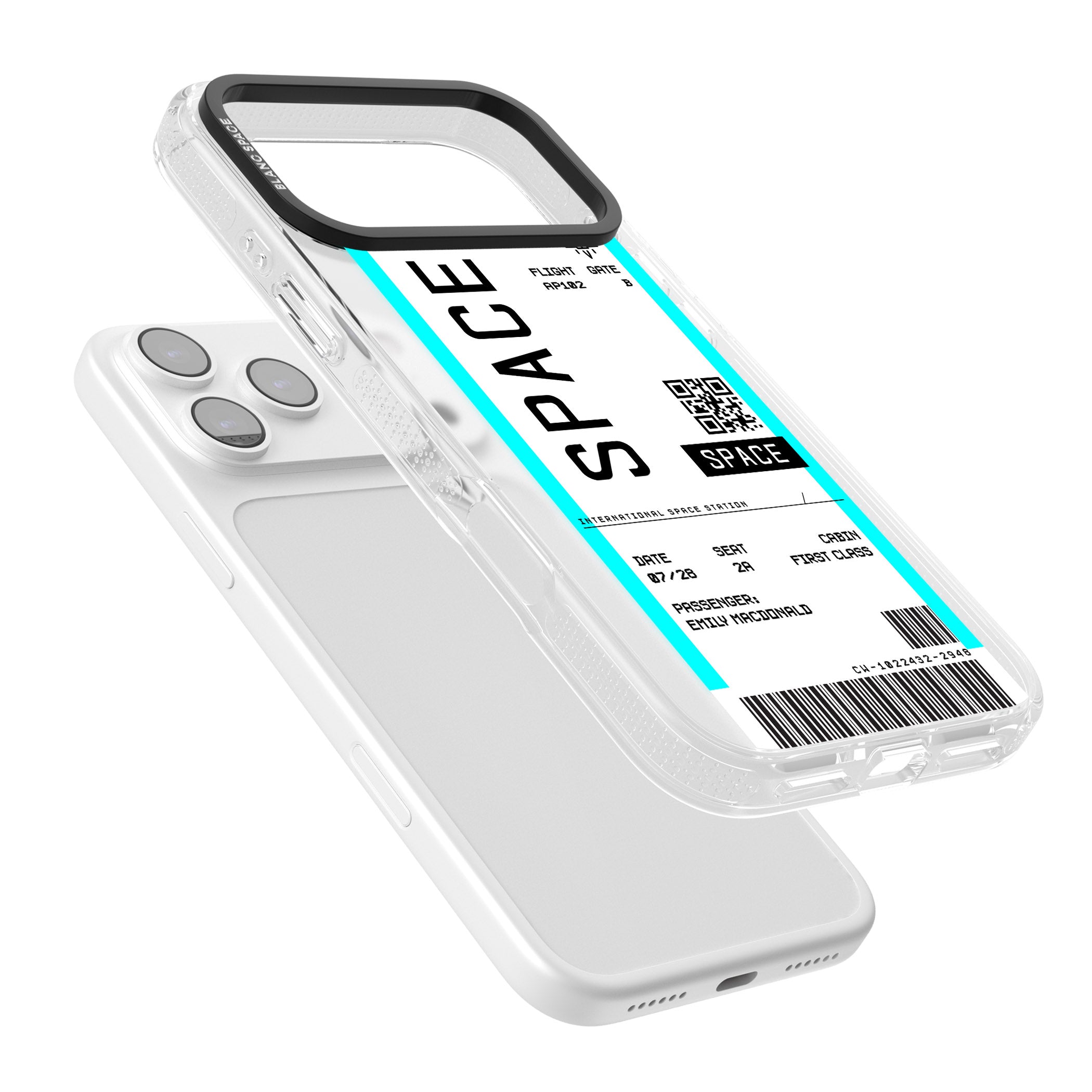 Personalised Space Travel Ticket iPhone 17 Pro Max Impact Air Clear Phone Case Colours