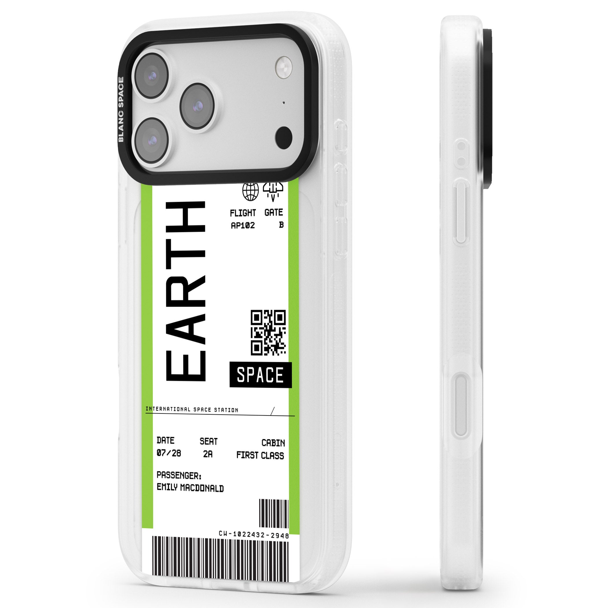 Personalised Earth Travel Ticket iPhone 17 Pro Max Impact Air Clear Phone Case Side Profile