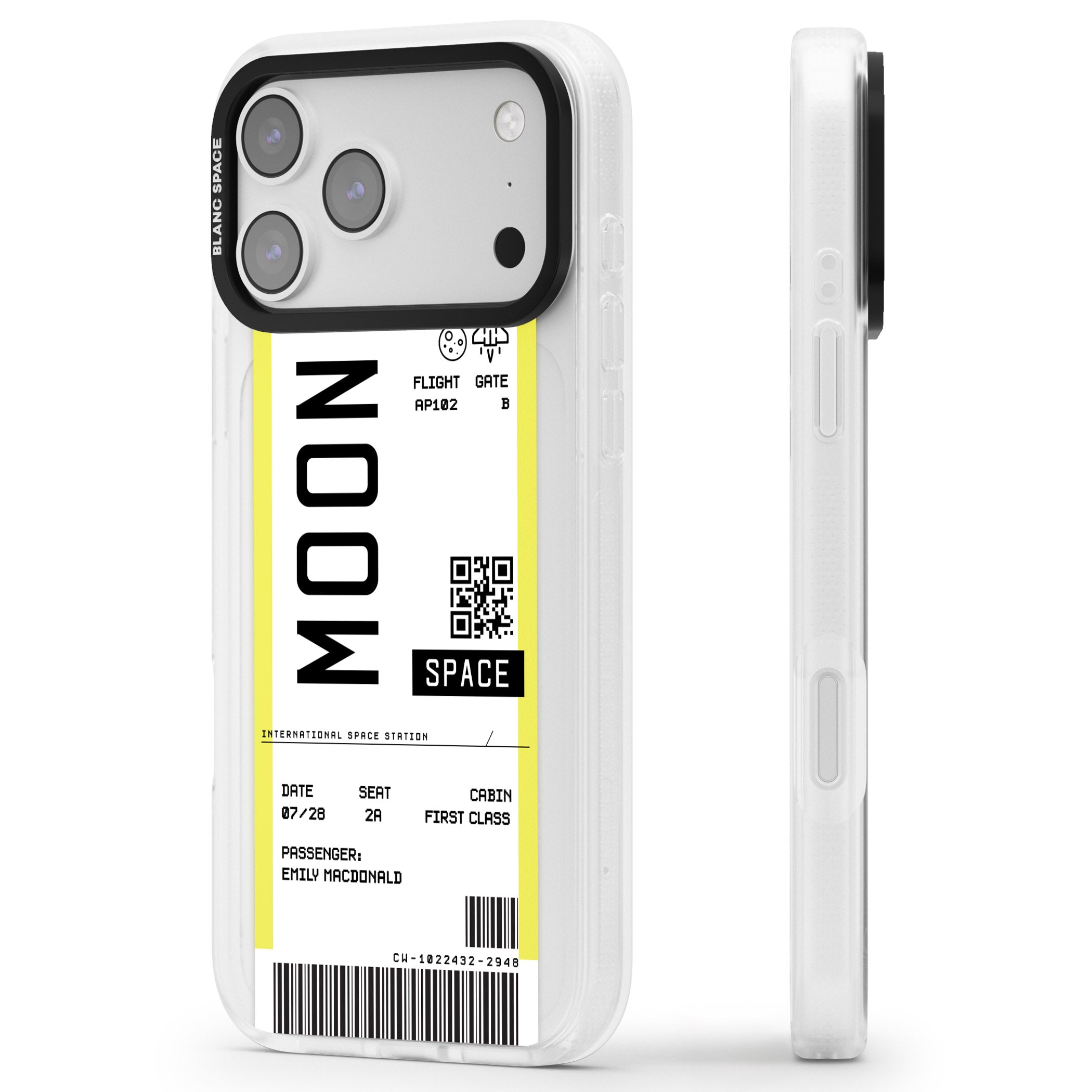 Personalised Moon Travel Ticket iPhone 17 Pro Max Impact Air Clear Phone Case Side Profile