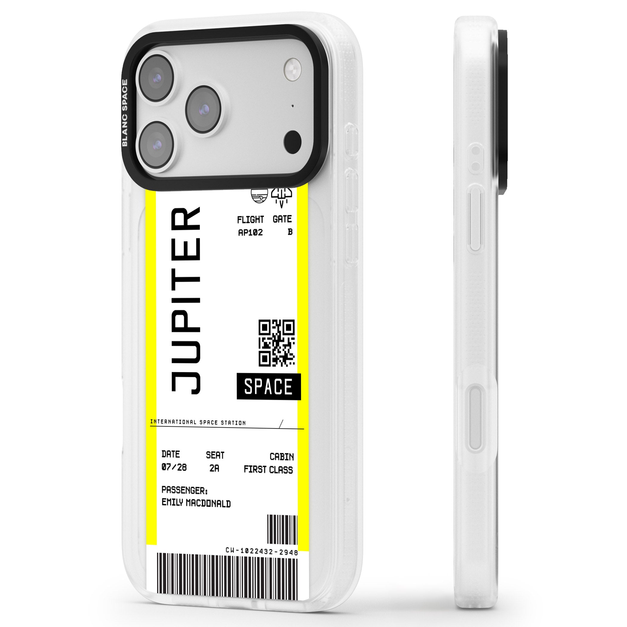 Personalised Jupiter Travel Ticket iPhone 17 Pro Max Impact Air Clear Phone Case Side Profile