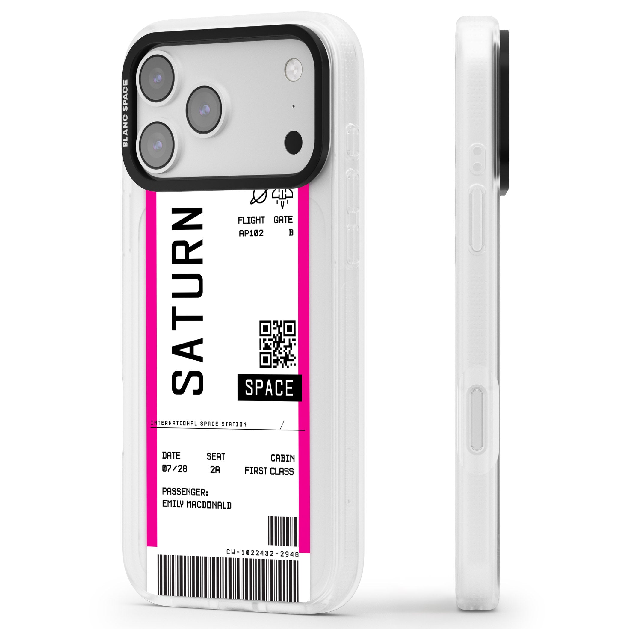 Personalised Saturn Travel Ticket iPhone 17 Pro Max Impact Air Clear Phone Case Side Profile