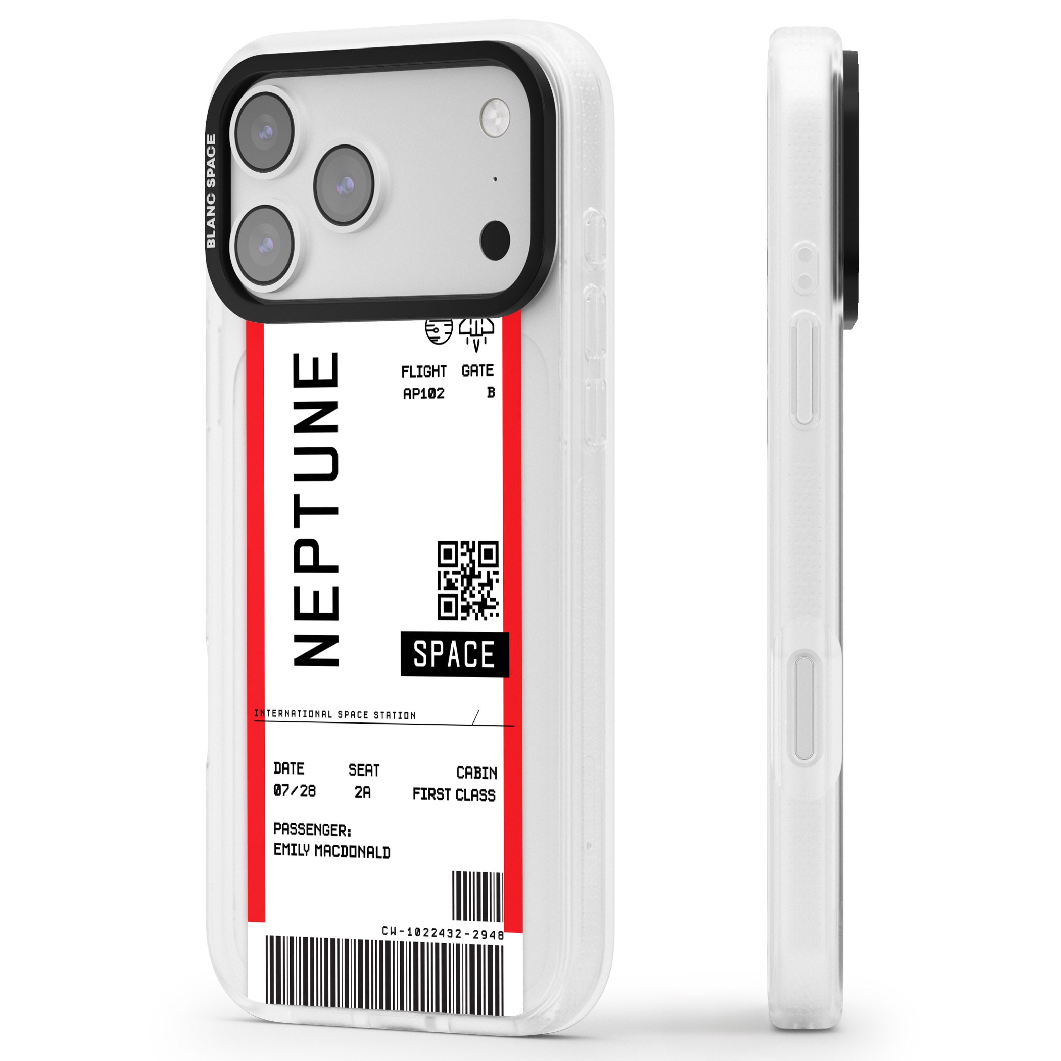 Personalised Neptune Travel Ticket iPhone 17 Pro Max Impact Air Clear Phone Case Side Profile