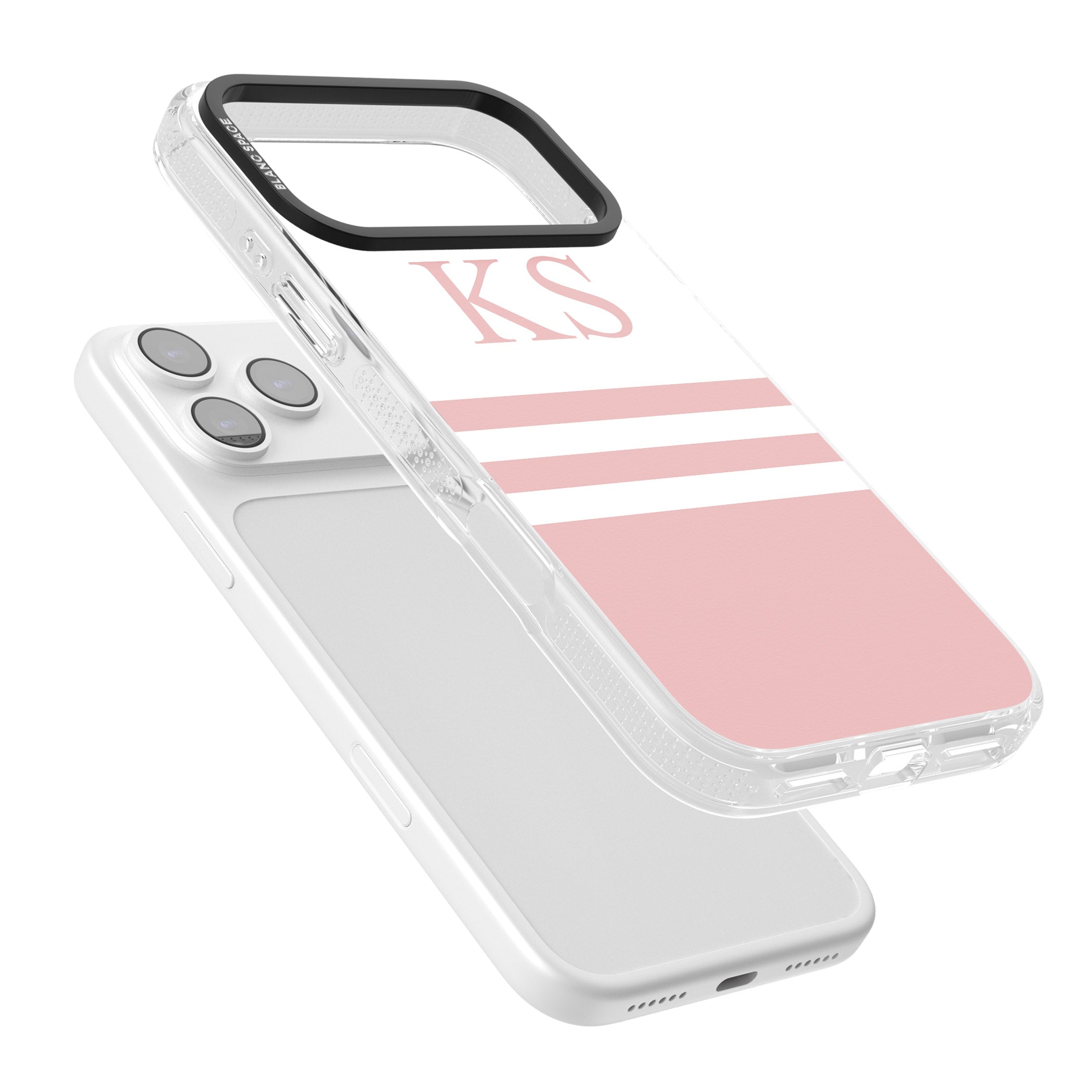 Personalised Pink Stripes & Initials iPhone 17 Pro Max Impact Air Clear Phone Case Colours
