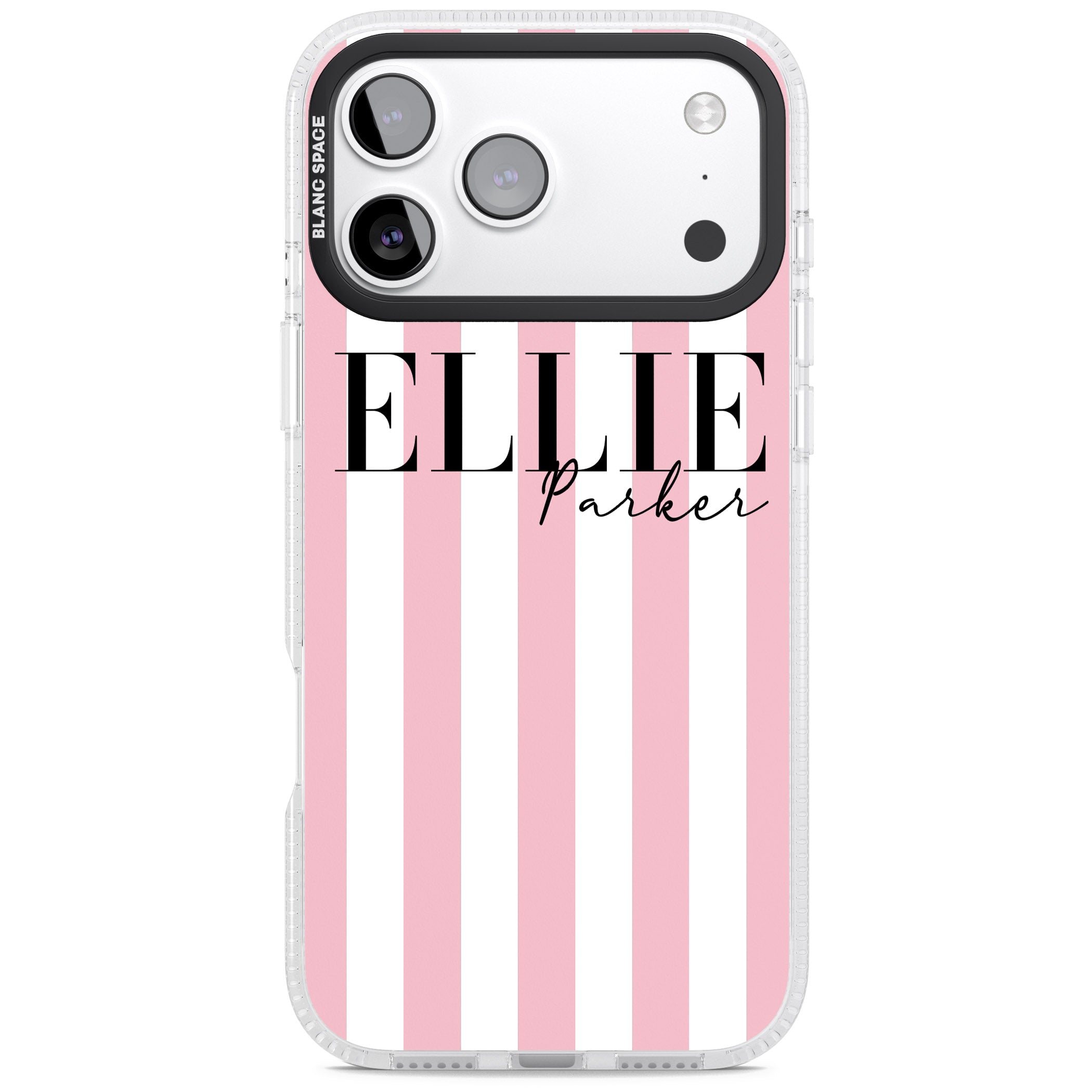 Personalised Pink Stripes iPhone 17 Pro Max Impact Air Clear Phone Case