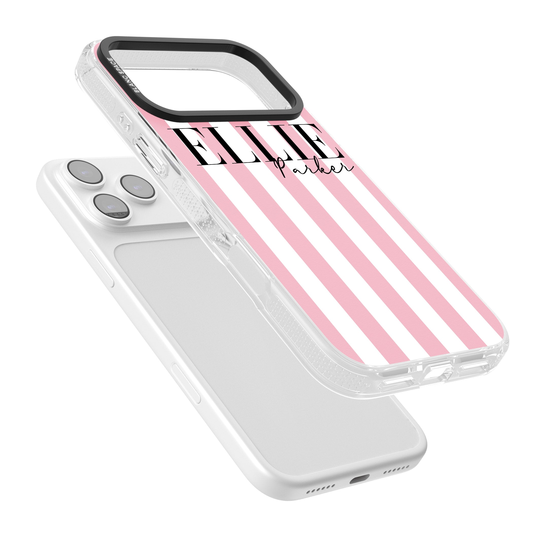 Personalised Pink Stripes iPhone 17 Pro Max Impact Air Clear Phone Case Colours