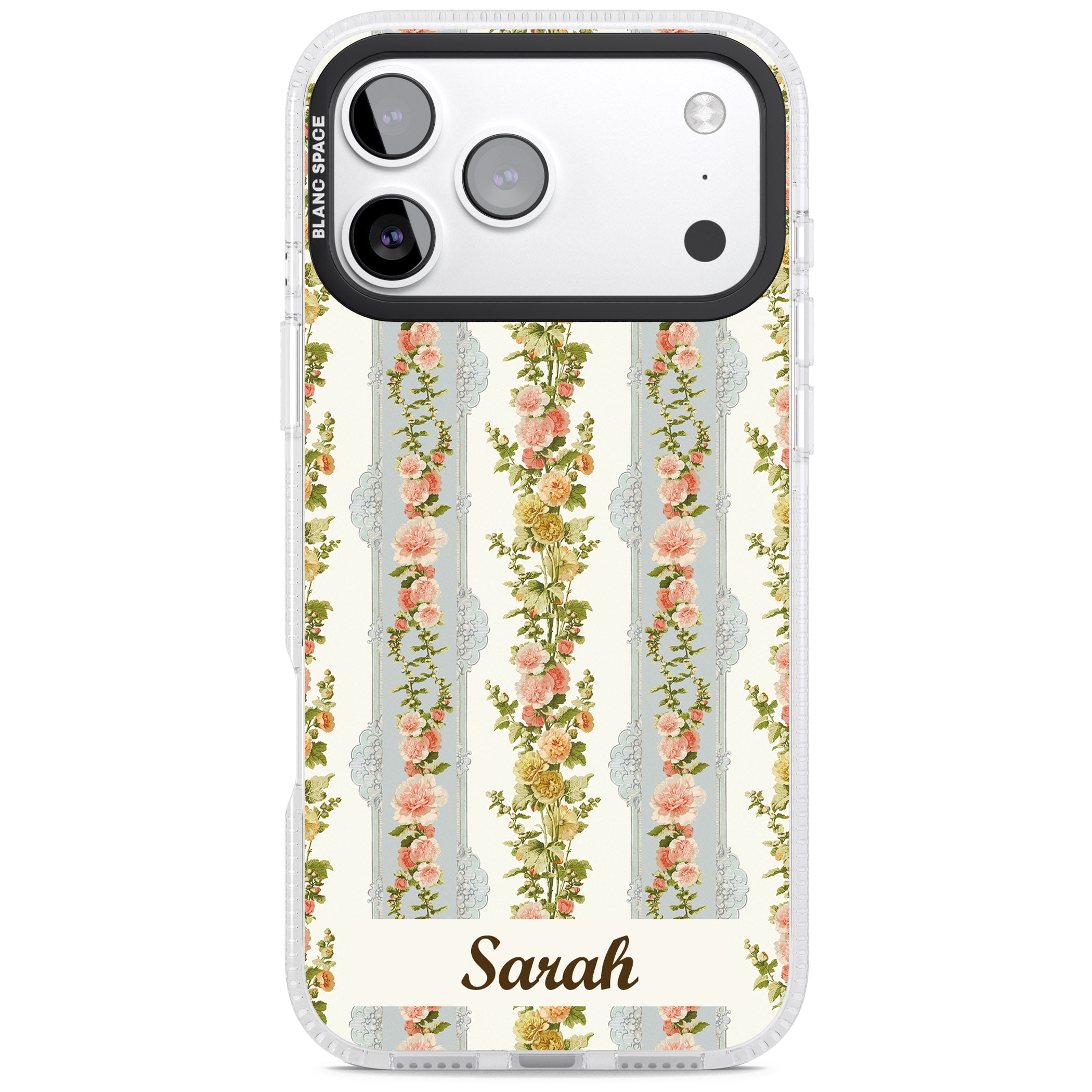 Personalised Vintage Floral Stripes iPhone 17 Pro Max Impact Air Clear Phone Case