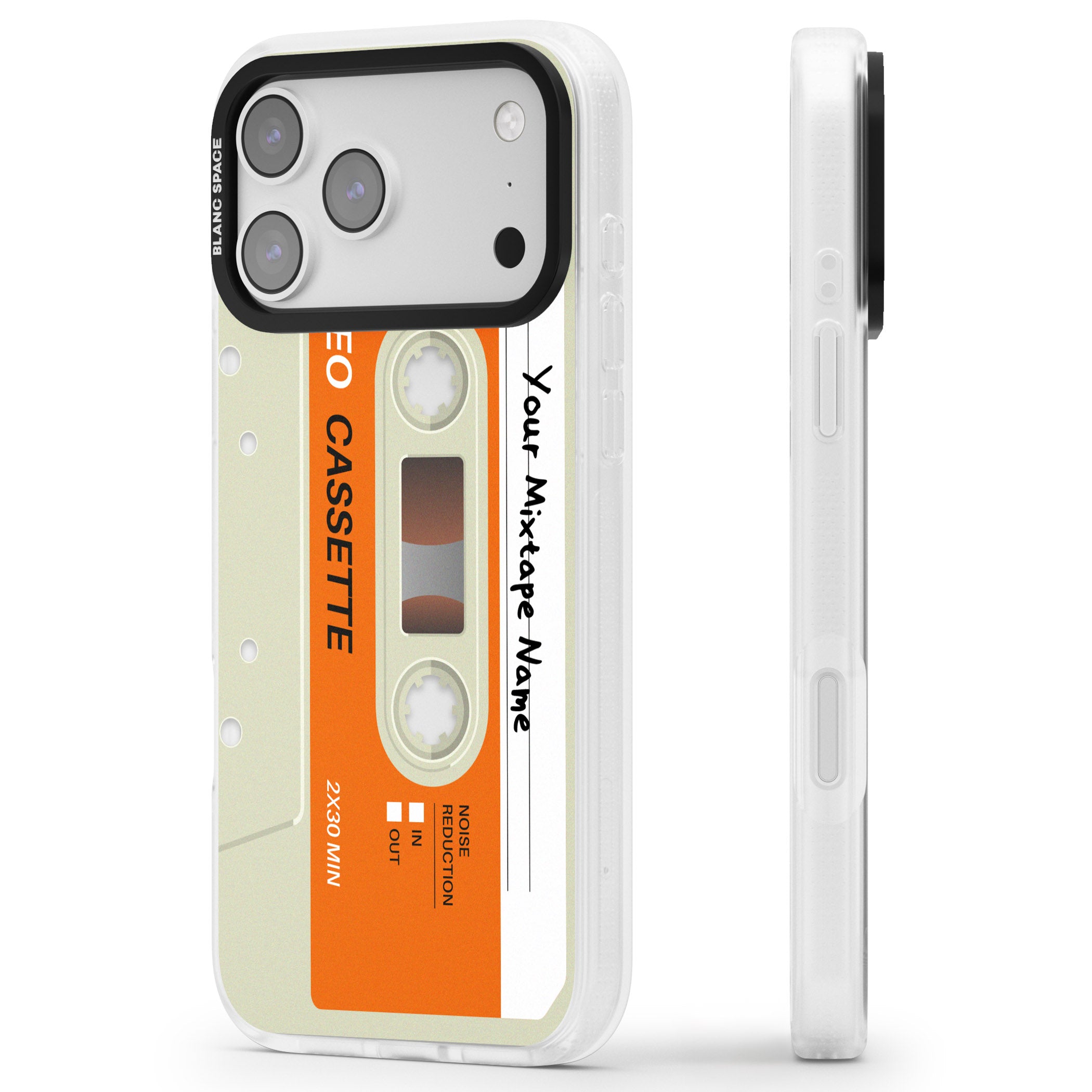 Personalised Retro Cassette Classic iPhone 17 Pro Max Impact Air Clear Phone Case Side Profile