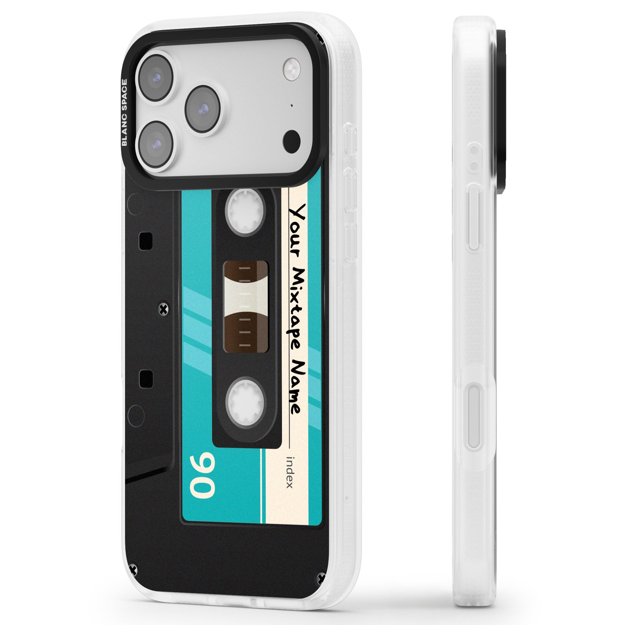 Personalised Retro Mixtape Dark iPhone 17 Pro Max Impact Air Clear Phone Case Side Profile