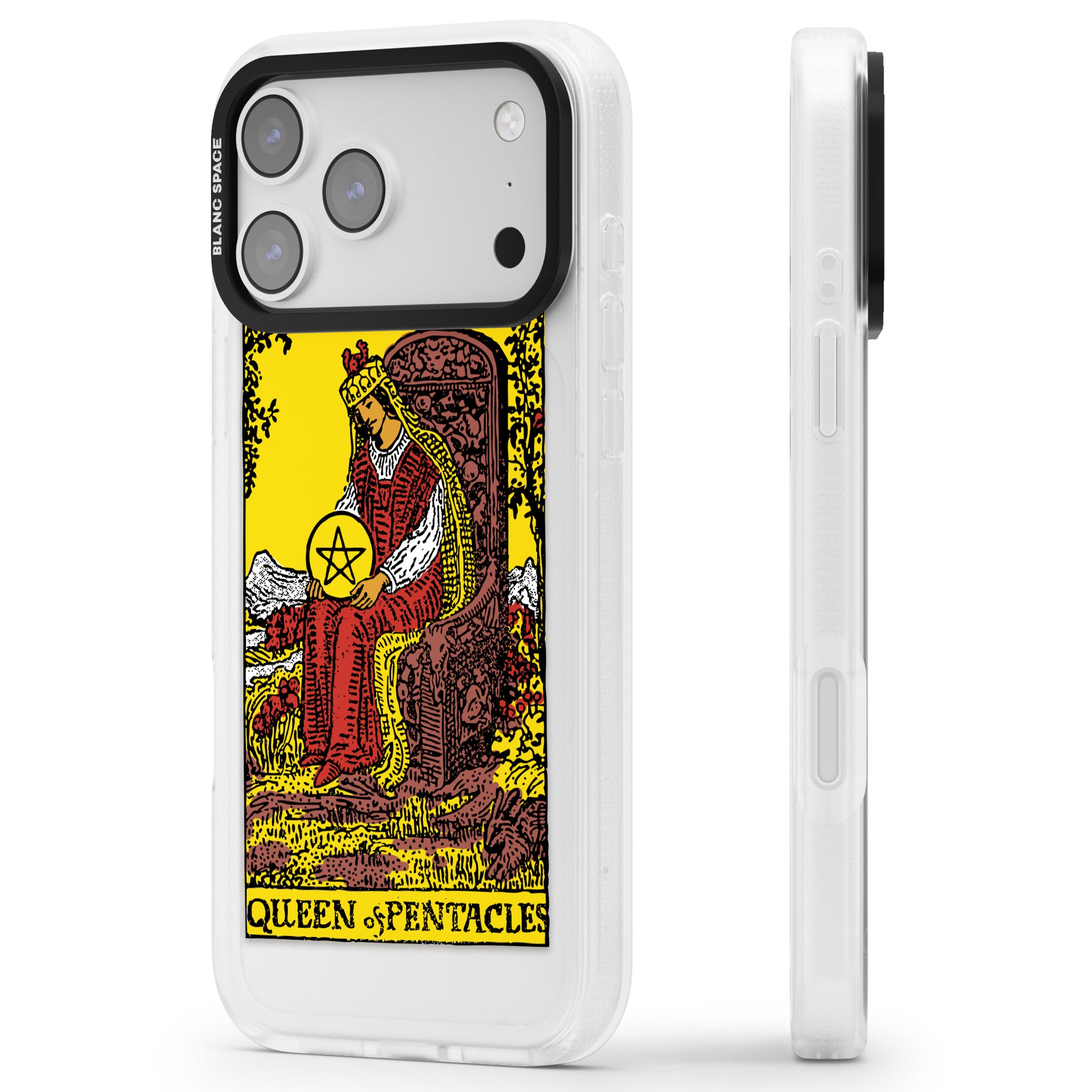 Personalised Queen Of Pentacles Tarot Card (Color) iPhone 17 Pro Max Impact Air Clear Phone Case Side Profile