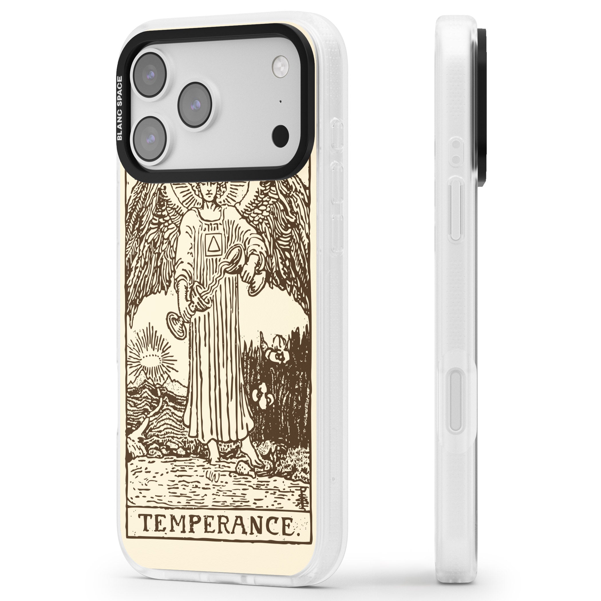 Personalised Temperance Tarot Card (Cream) iPhone 17 Pro Max Impact Air Clear Phone Case Side Profile
