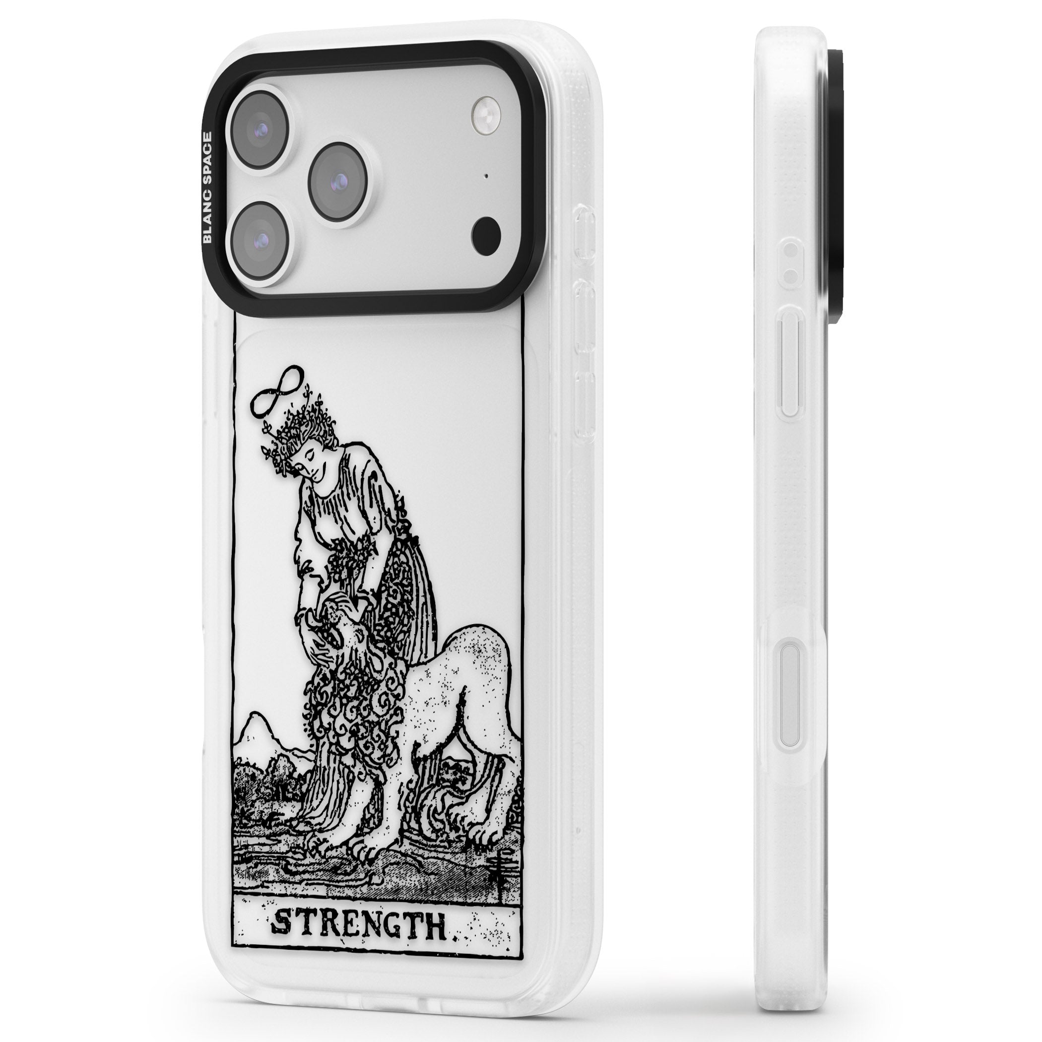 Personalised Strength Tarot Card (Clear) iPhone 17 Pro Max Impact Air Clear Phone Case Side Profile