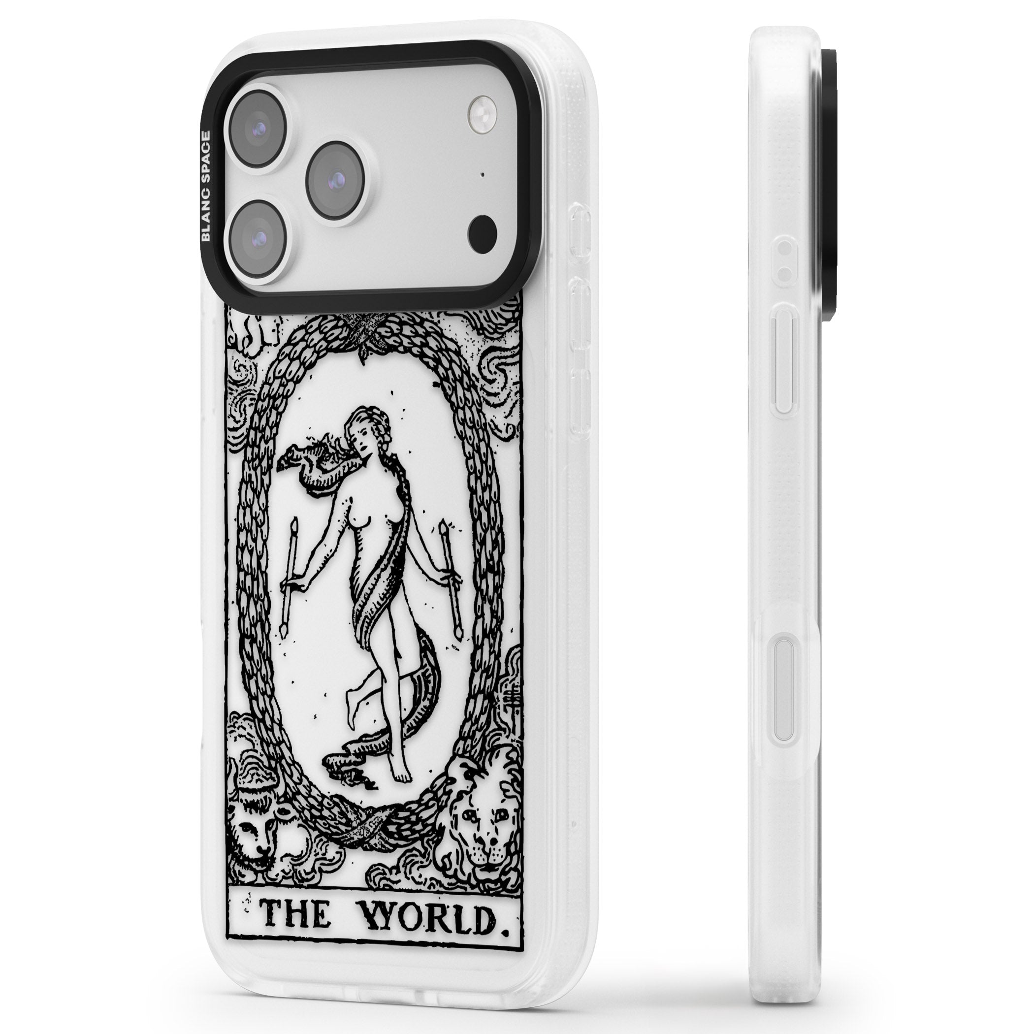 Personalised The World Tarot Card (Clear) iPhone 17 Pro Max Impact Air Clear Phone Case Side Profile