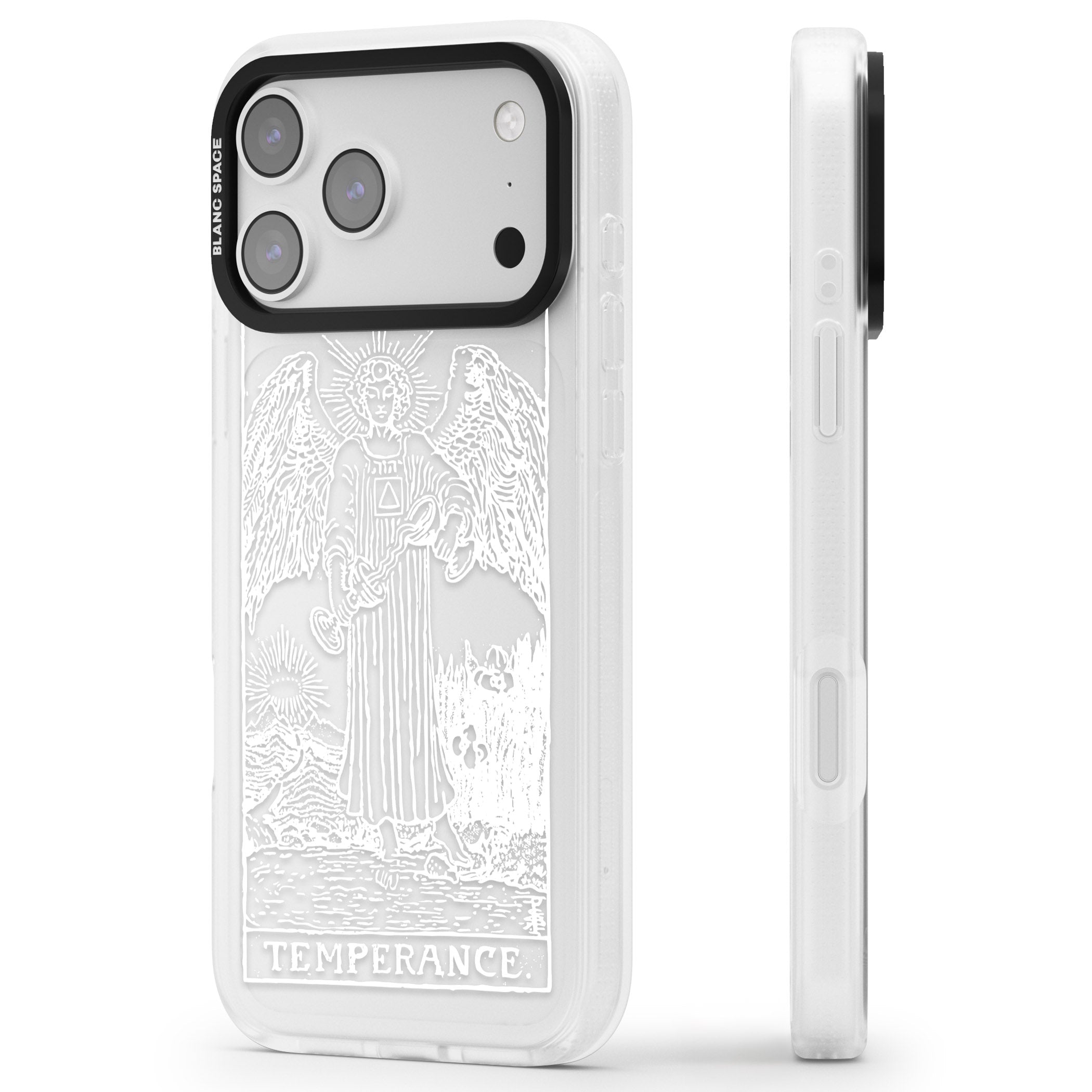 Personalised Temperance Tarot Card (White) iPhone 17 Pro Max Impact Air Clear Phone Case Side Profile