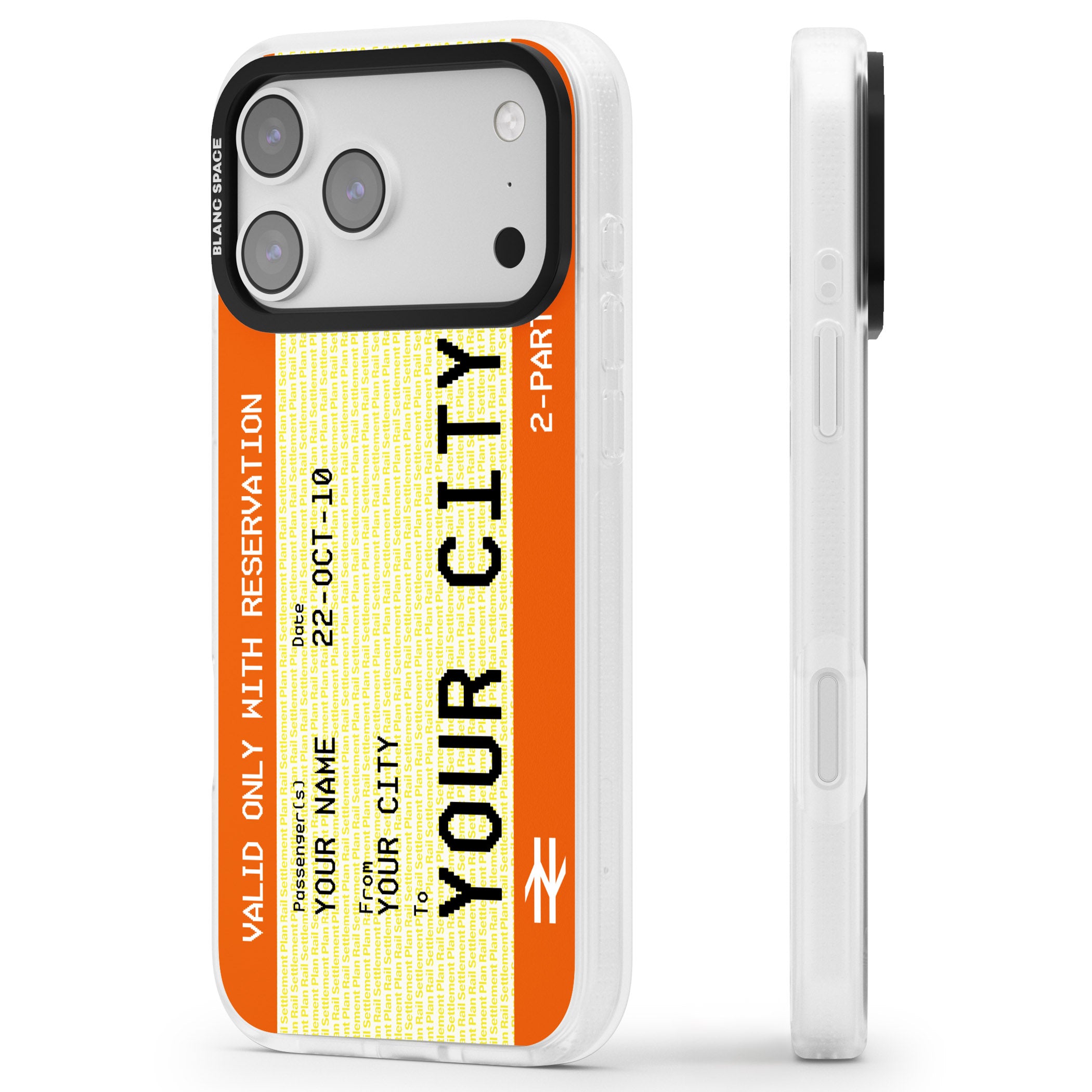 Personalised Create Your Own Train Ticket iPhone 17 Pro Max Impact Air Clear Phone Case Side Profile