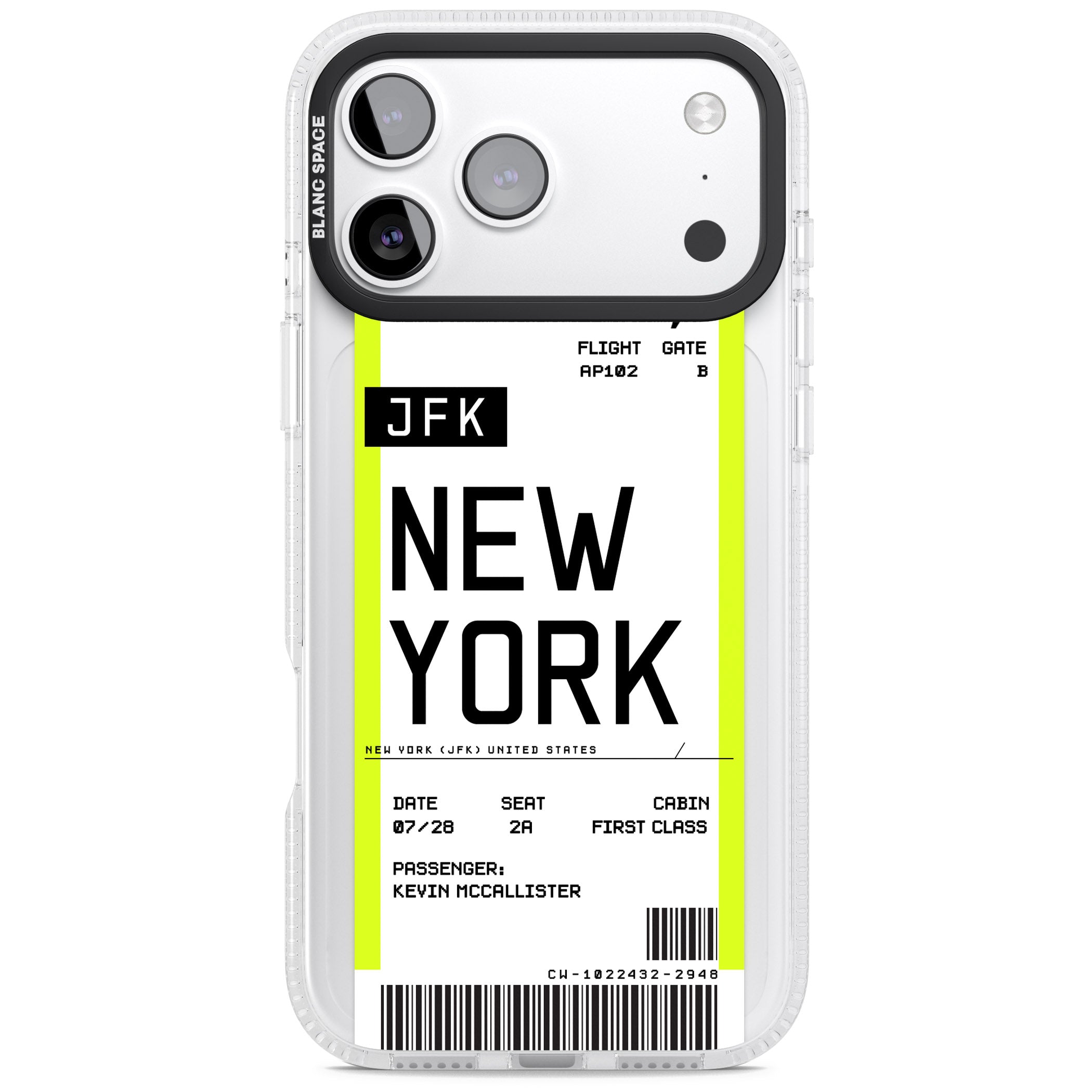Personalised New York Boarding Pass iPhone 17 Pro Max Impact Air Clear Phone Case