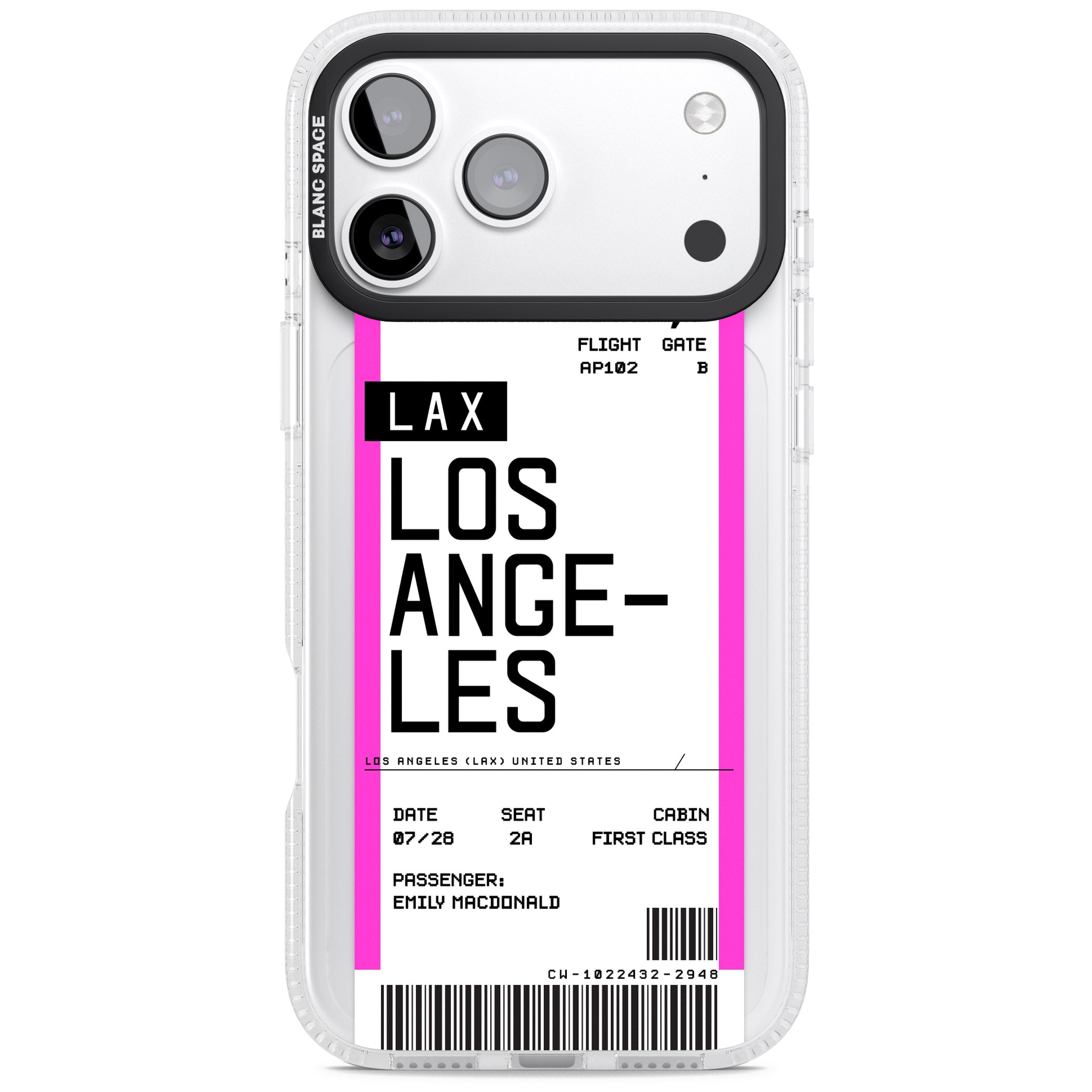 Personalised Los Angeles Boarding Pass iPhone 17 Pro Max Impact Air Clear Phone Case