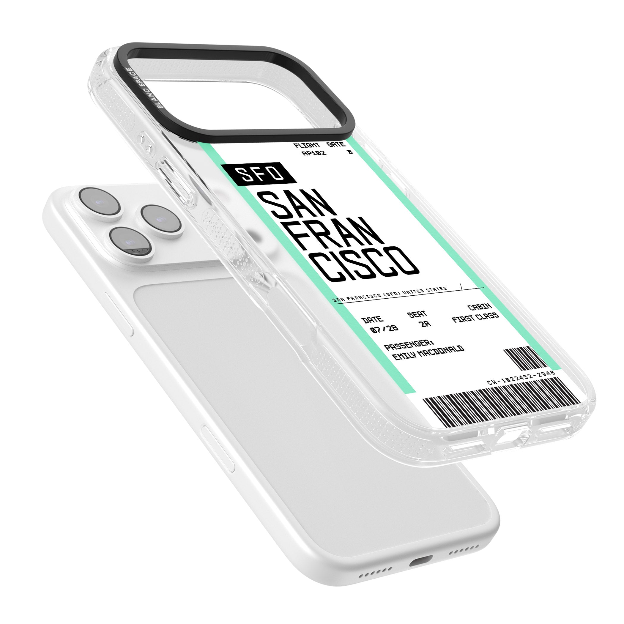 Personalised San Francisco Boarding Pass iPhone 17 Pro Max Impact Air Clear Phone Case Colours