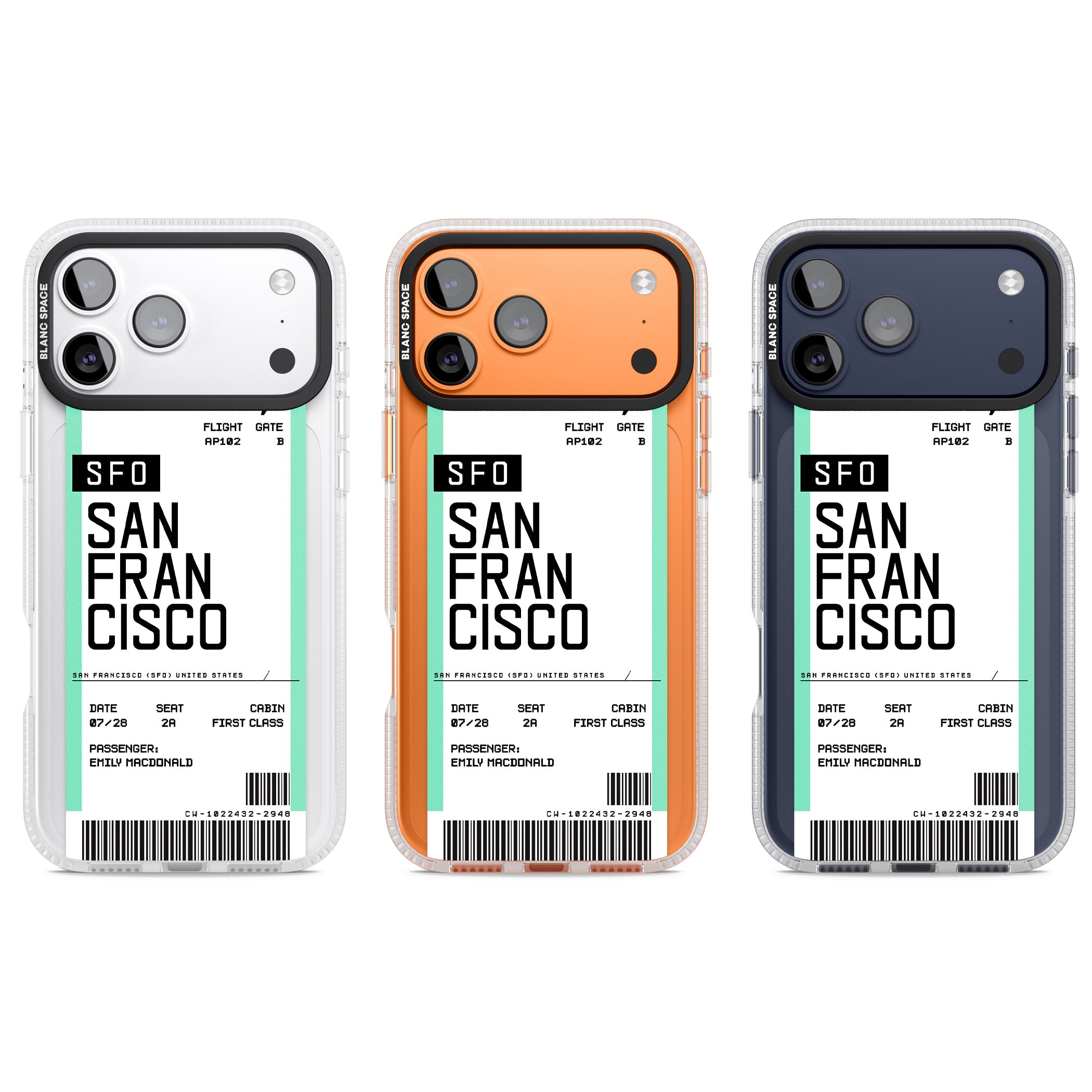 Personalised San Francisco Boarding Pass iPhone 17 Pro Impact Air Clear Phone Case APT Impact Protection