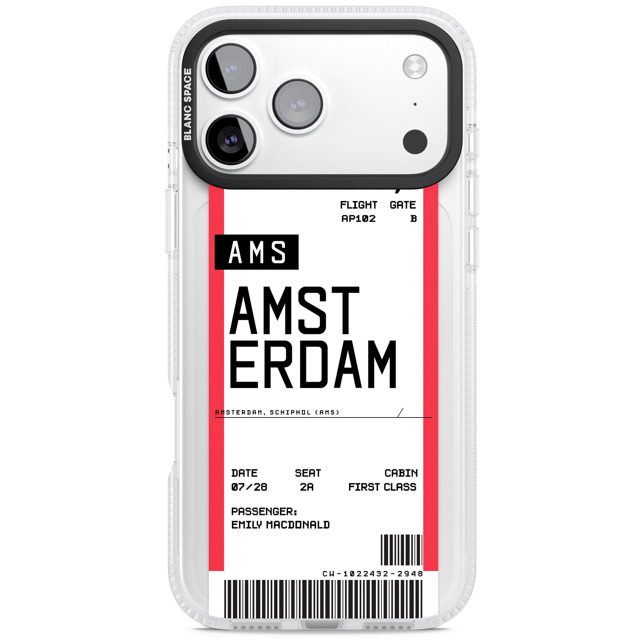 Personalised Amsterdam Boarding Pass iPhone 17 Pro Max Impact Air Clear Phone Case