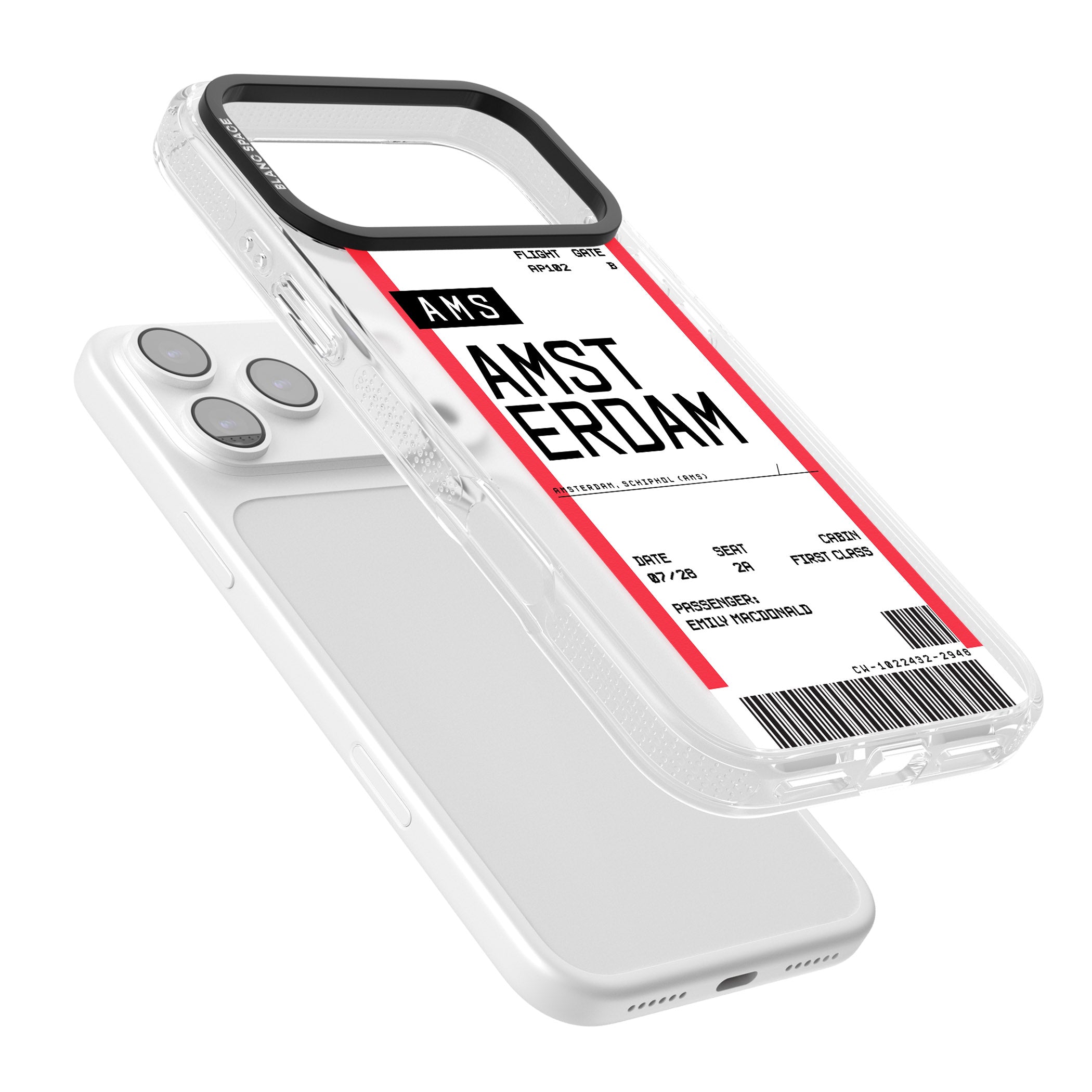 Personalised Amsterdam Boarding Pass iPhone 17 Pro Max Impact Air Clear Phone Case Colours