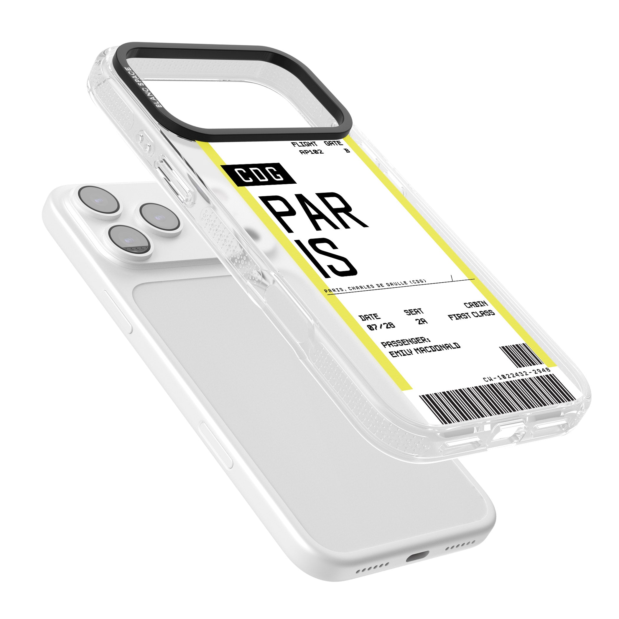 Personalised Paris Boarding Pass iPhone 17 Pro Max Impact Air Clear Phone Case Colours
