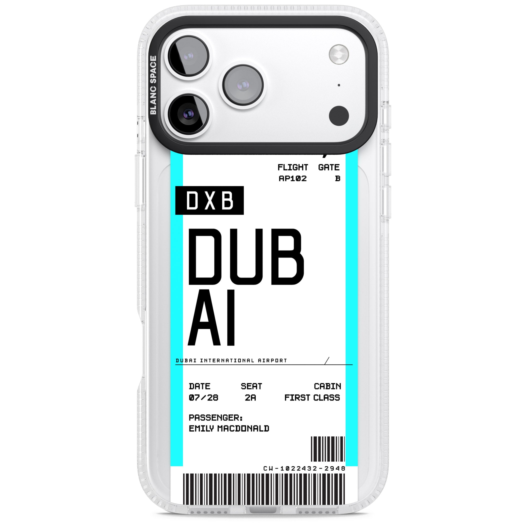 Personalised Dubai Boarding Pass iPhone 17 Pro Max Impact Air Clear Phone Case