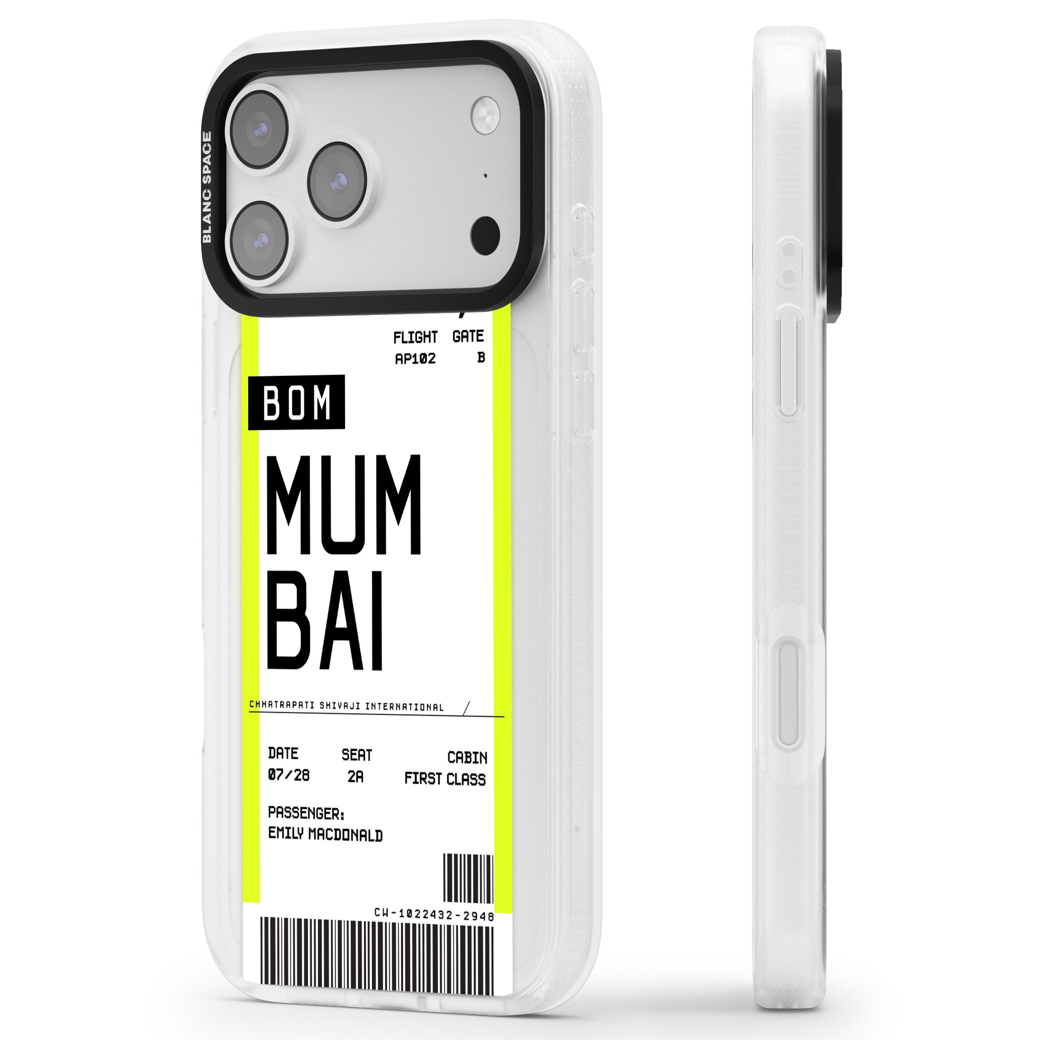 Personalised Mumbai Boarding Pass iPhone 17 Pro Max Impact Air Clear Phone Case Side Profile