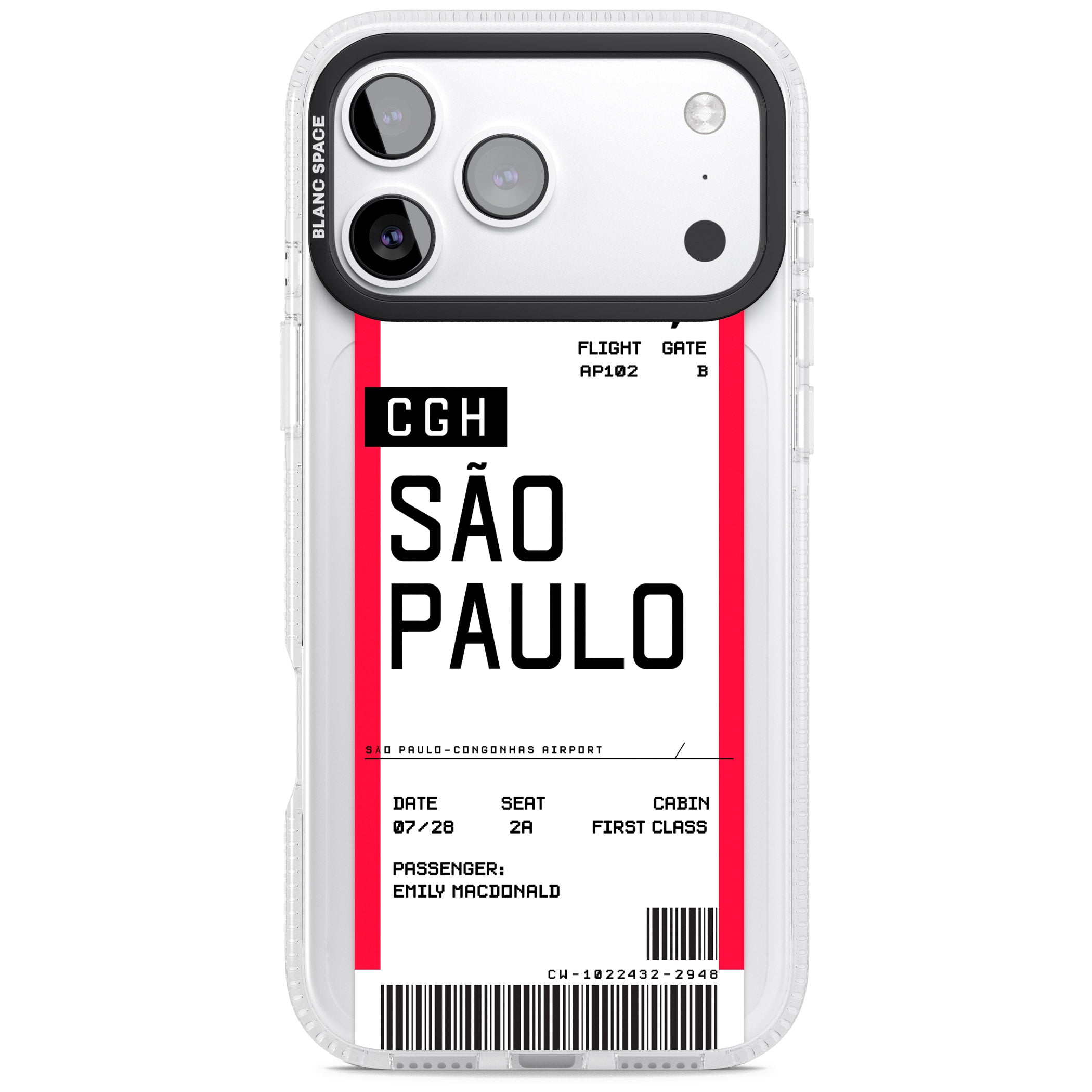 Personalised São Paulo Boarding Pass iPhone 17 Pro Max Impact Air Clear Phone Case