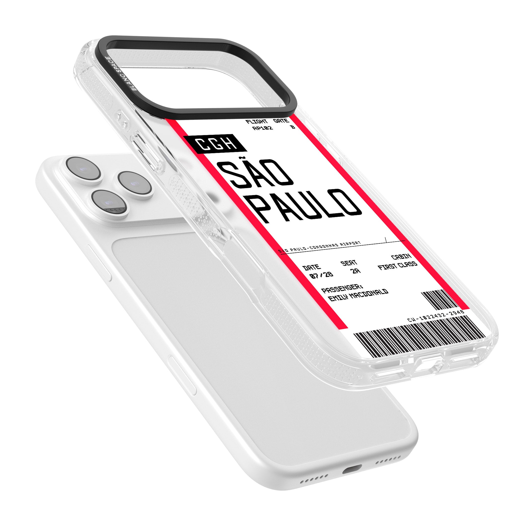 Personalised São Paulo Boarding Pass iPhone 17 Pro Max Impact Air Clear Phone Case Colours