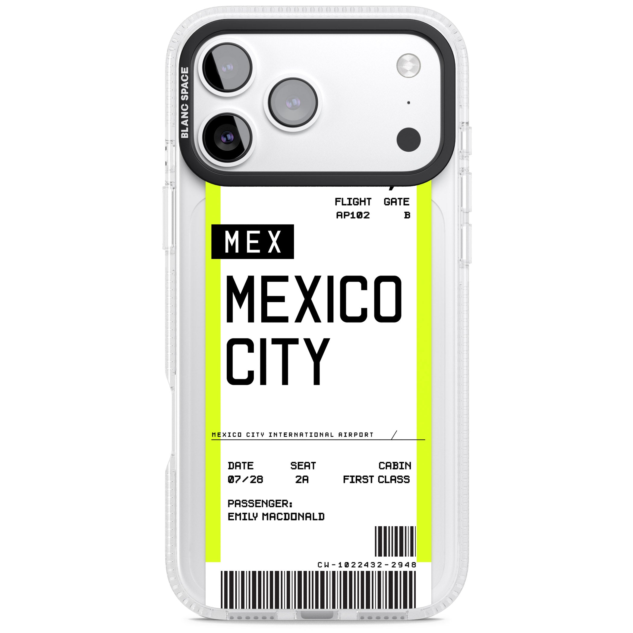 Personalised Mexico City Boarding Pass iPhone 17 Pro Max Impact Air Clear Phone Case