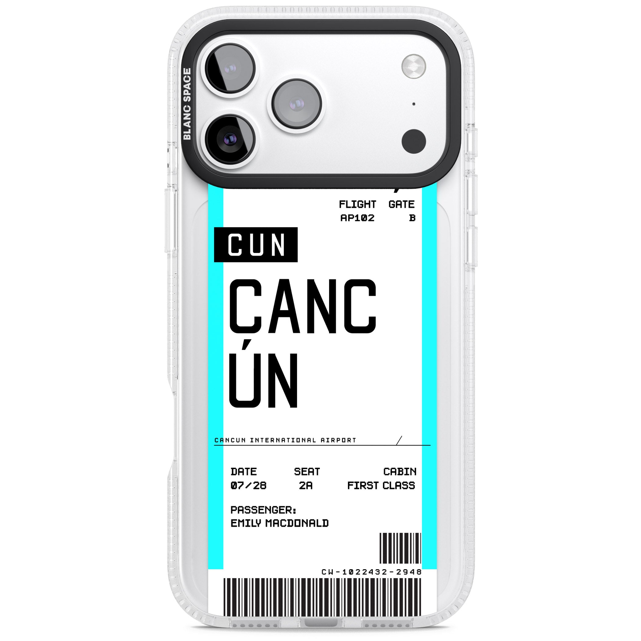 Personalised Cancún Boarding Pass iPhone 17 Pro Max Impact Air Clear Phone Case
