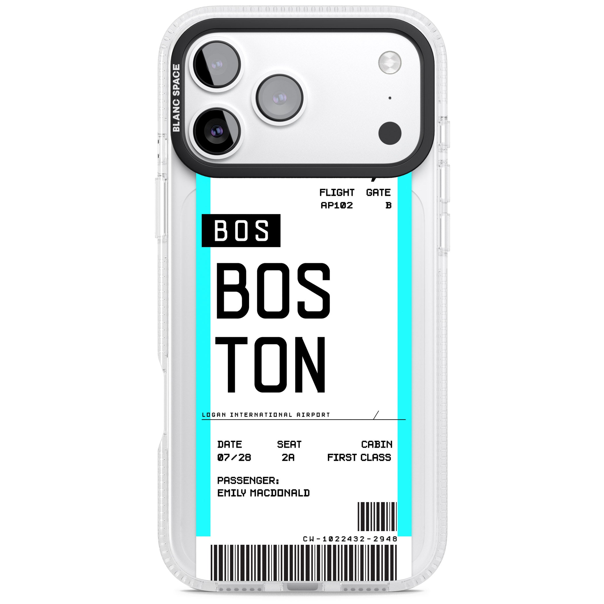 Personalised Boston Boarding Pass iPhone 17 Pro Max Impact Air Clear Phone Case
