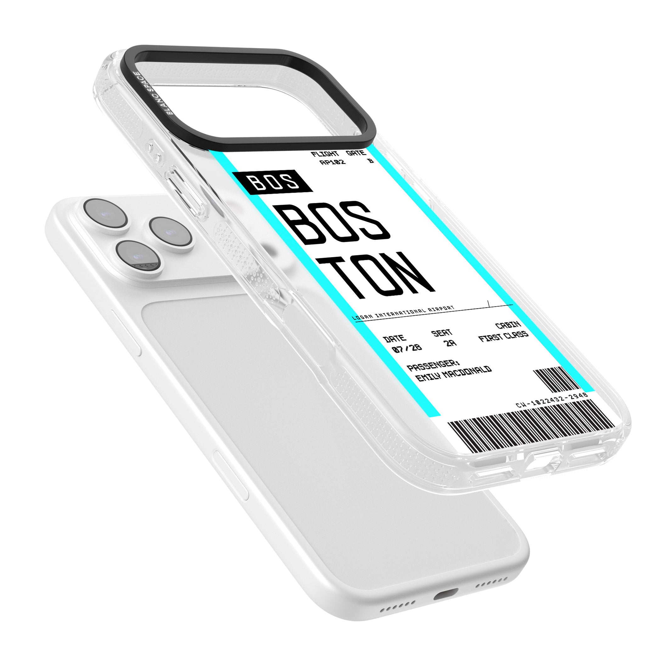 Personalised Boston Boarding Pass iPhone 17 Pro Max Impact Air Clear Phone Case Colours