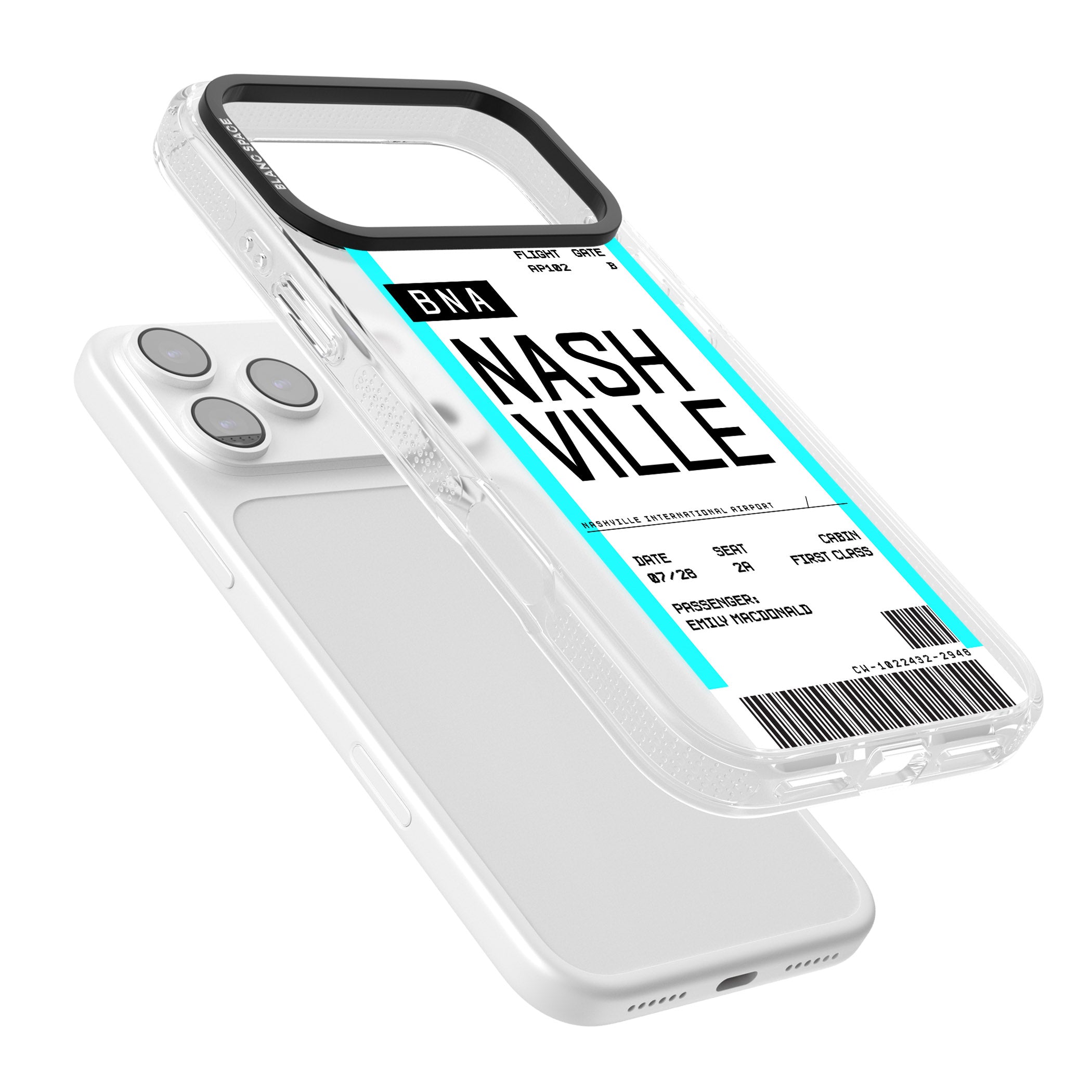 Personalised Nashville Boarding Pass iPhone 17 Pro Max Impact Air Clear Phone Case Colours