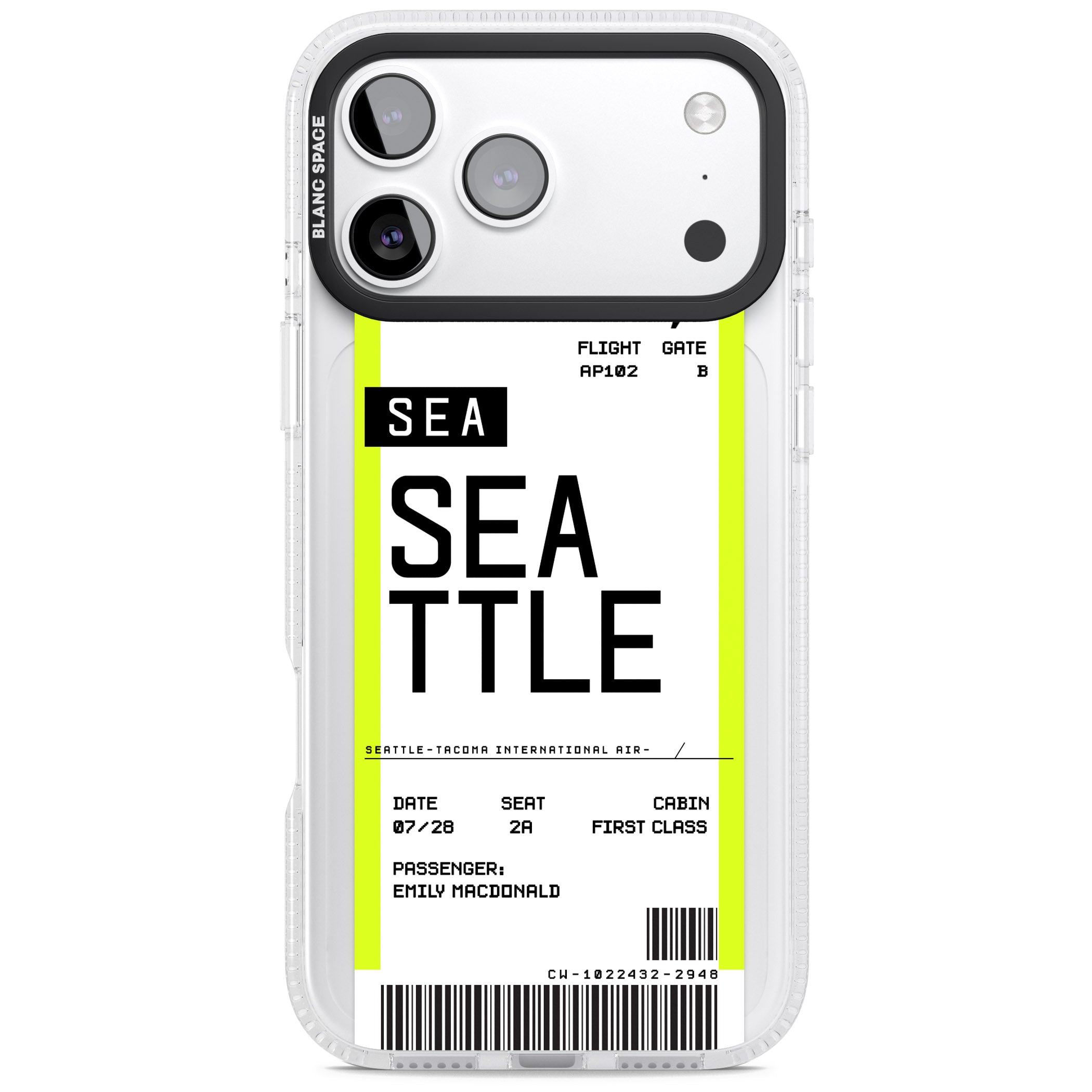 Personalised Seattle Boarding Pass iPhone 17 Pro Max Impact Air Clear Phone Case