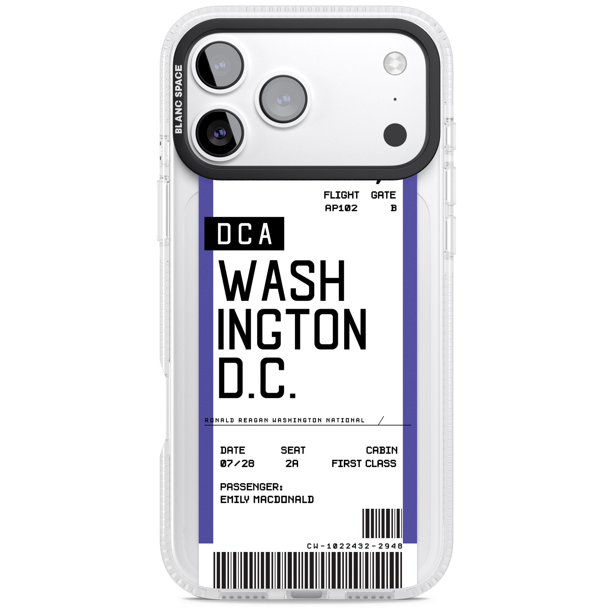 Personalised Washington D.C. Boarding Pass iPhone 17 Pro Max Impact Air Clear Phone Case