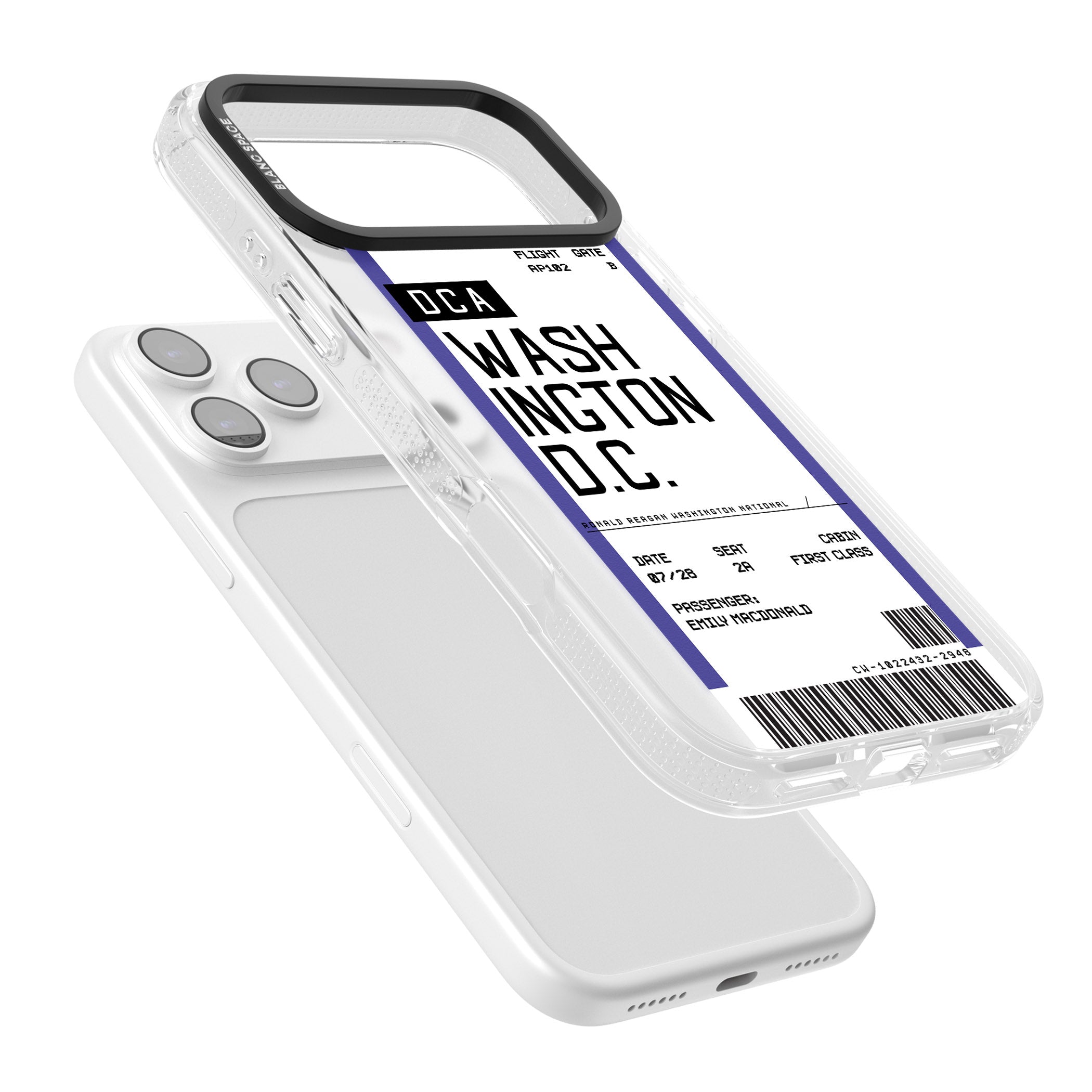 Personalised Washington D.C. Boarding Pass iPhone 17 Pro Max Impact Air Clear Phone Case Colours