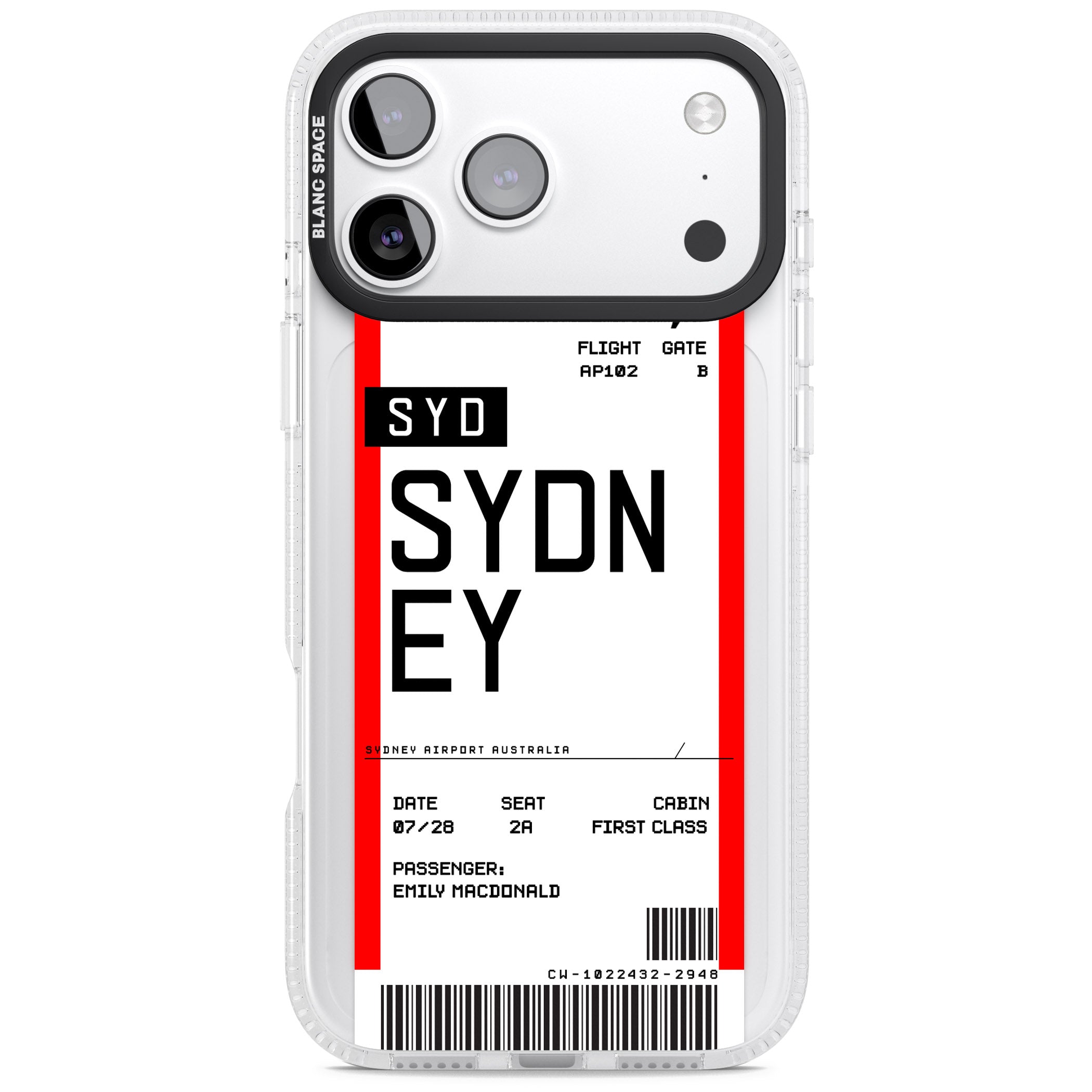 Personalised Sydney Boarding Pass iPhone 17 Pro Max Impact Air Clear Phone Case