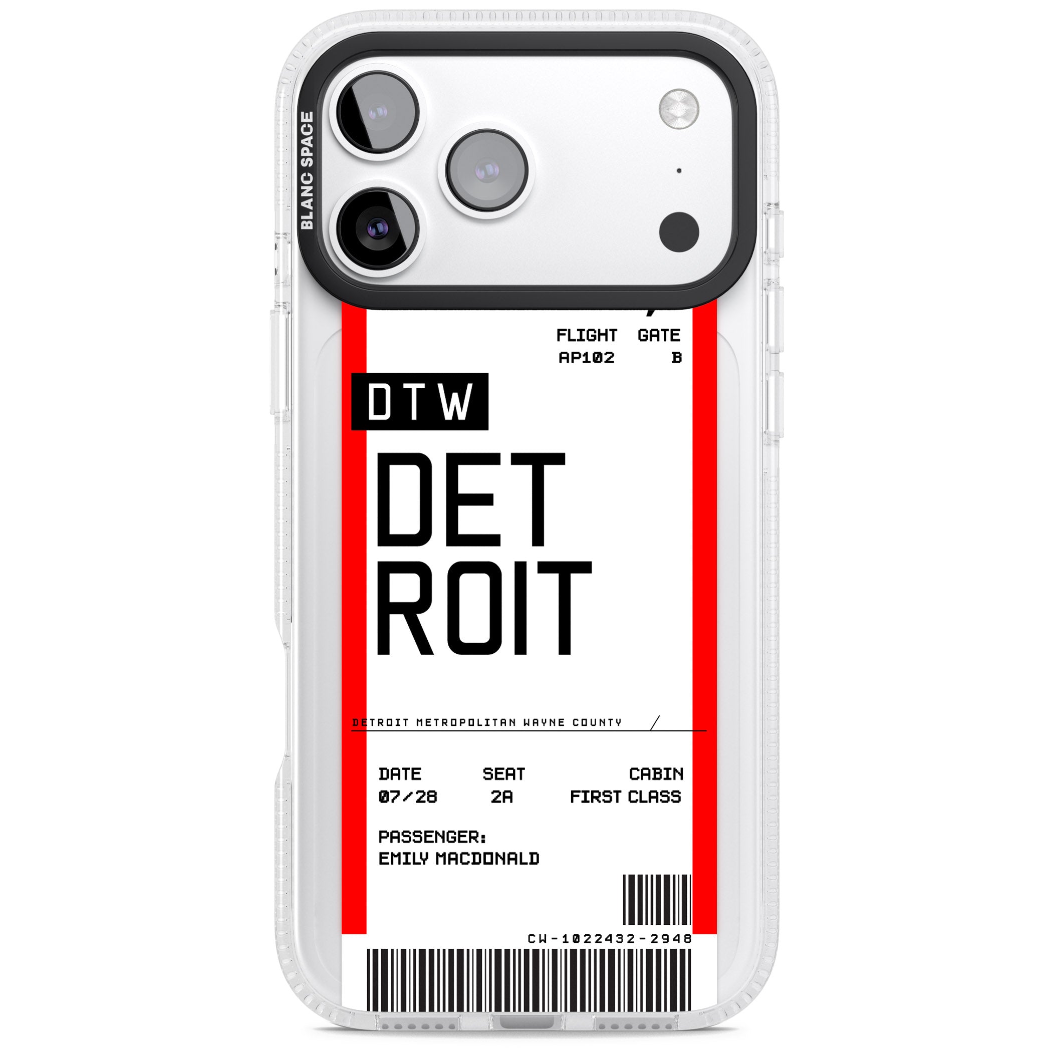 Personalised Detroit Boarding Pass iPhone 17 Pro Max Impact Air Clear Phone Case