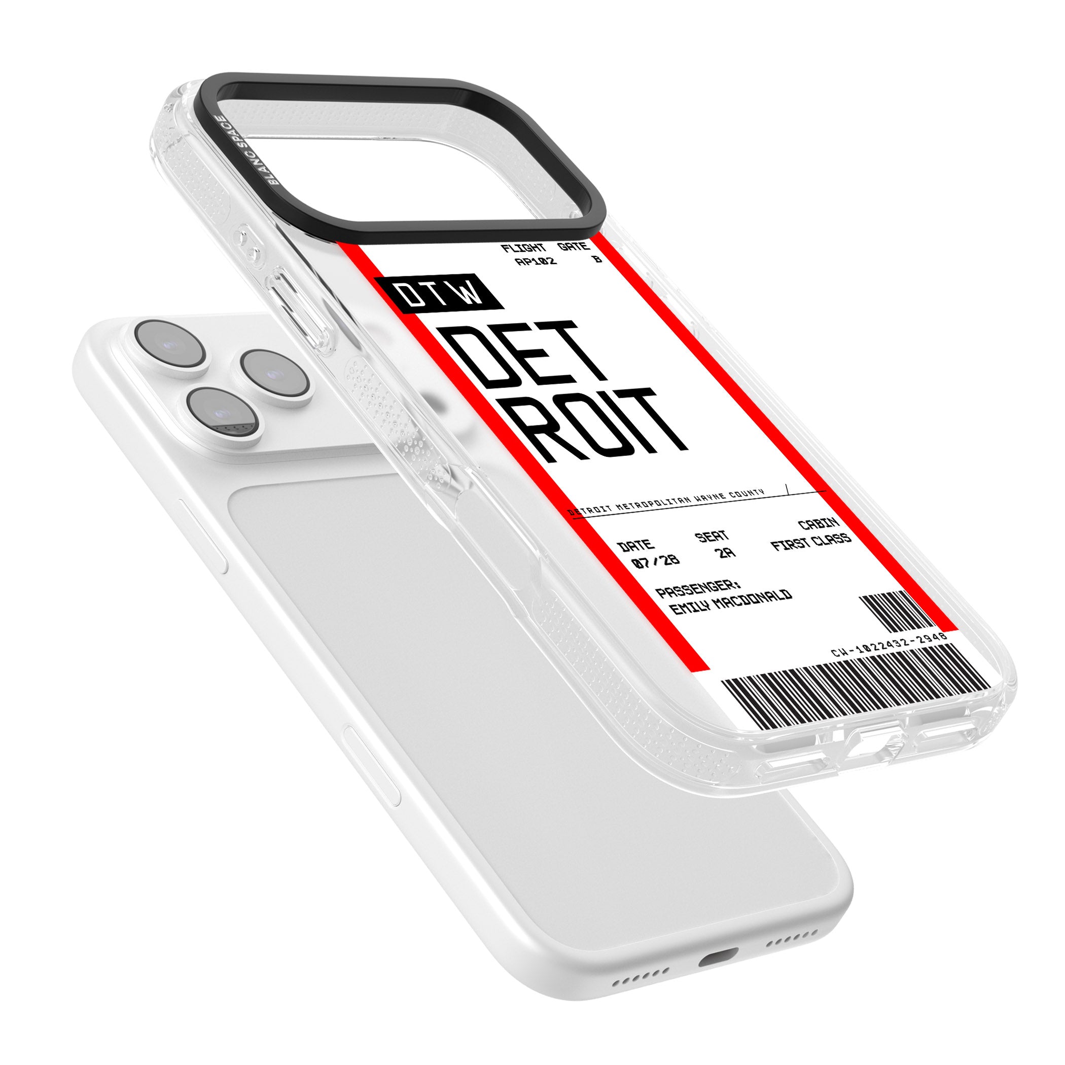 Personalised Detroit Boarding Pass iPhone 17 Pro Max Impact Air Clear Phone Case Colours