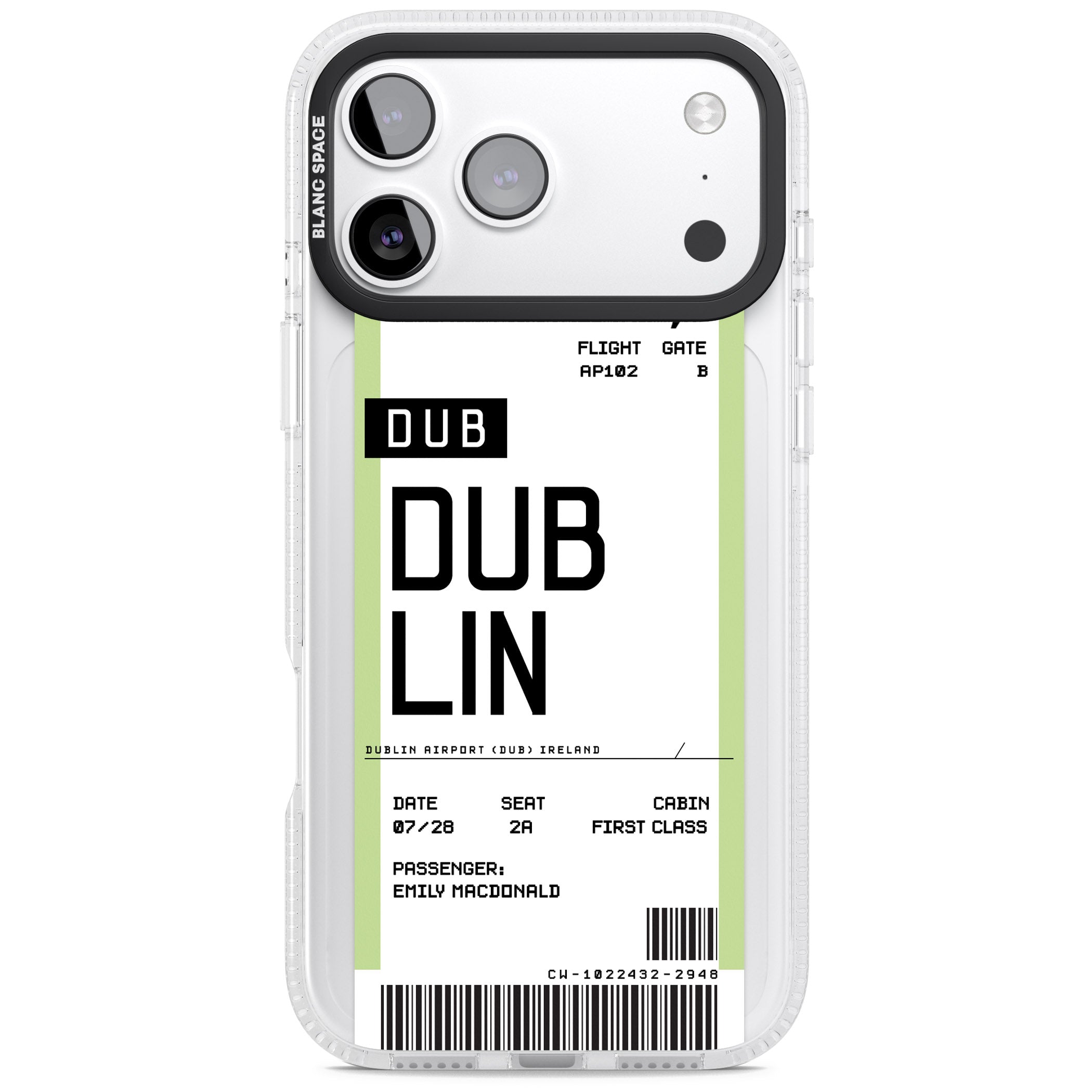 Personalised Dublin Boarding Pass iPhone 17 Pro Max Impact Air Clear Phone Case