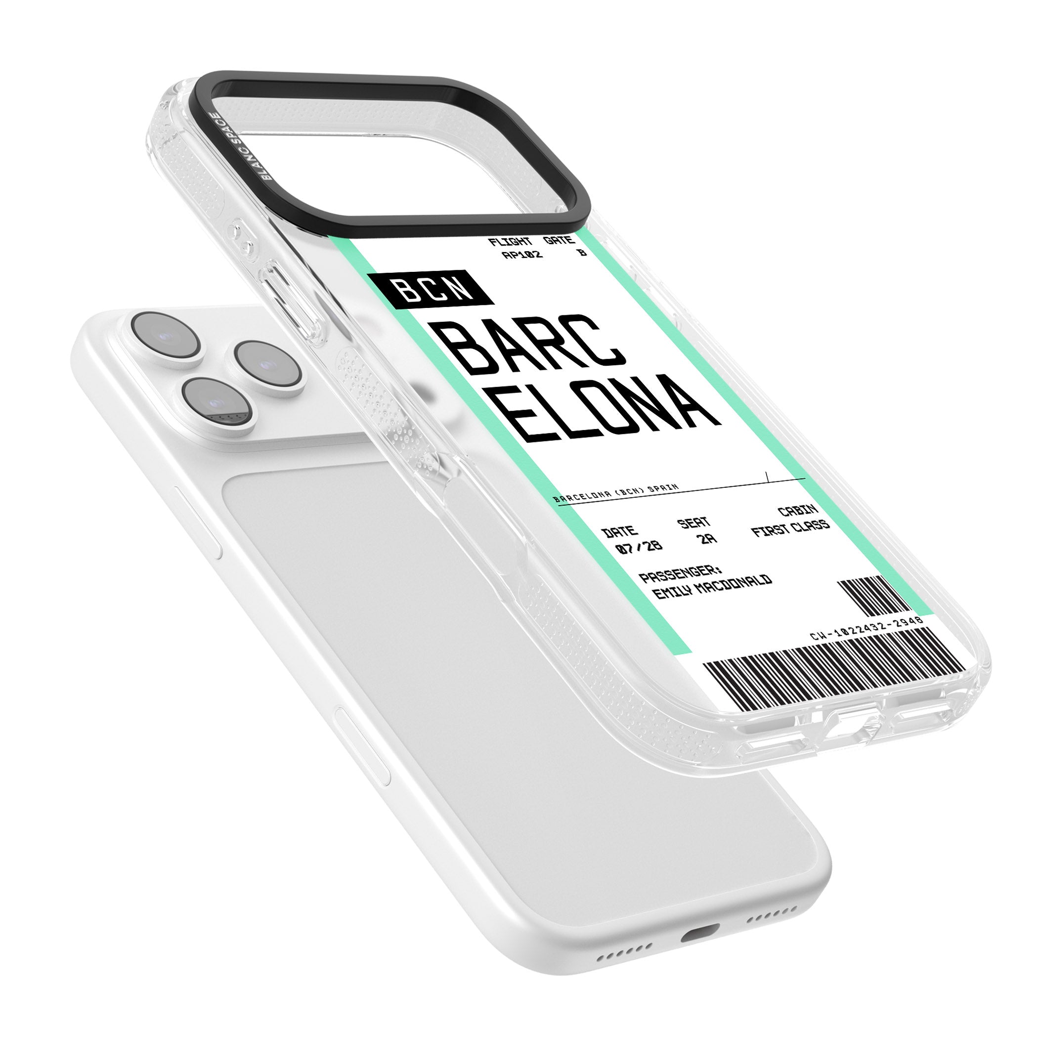 Personalised Barcelona Boarding Pass iPhone 17 Pro Max Impact Air Clear Phone Case Colours