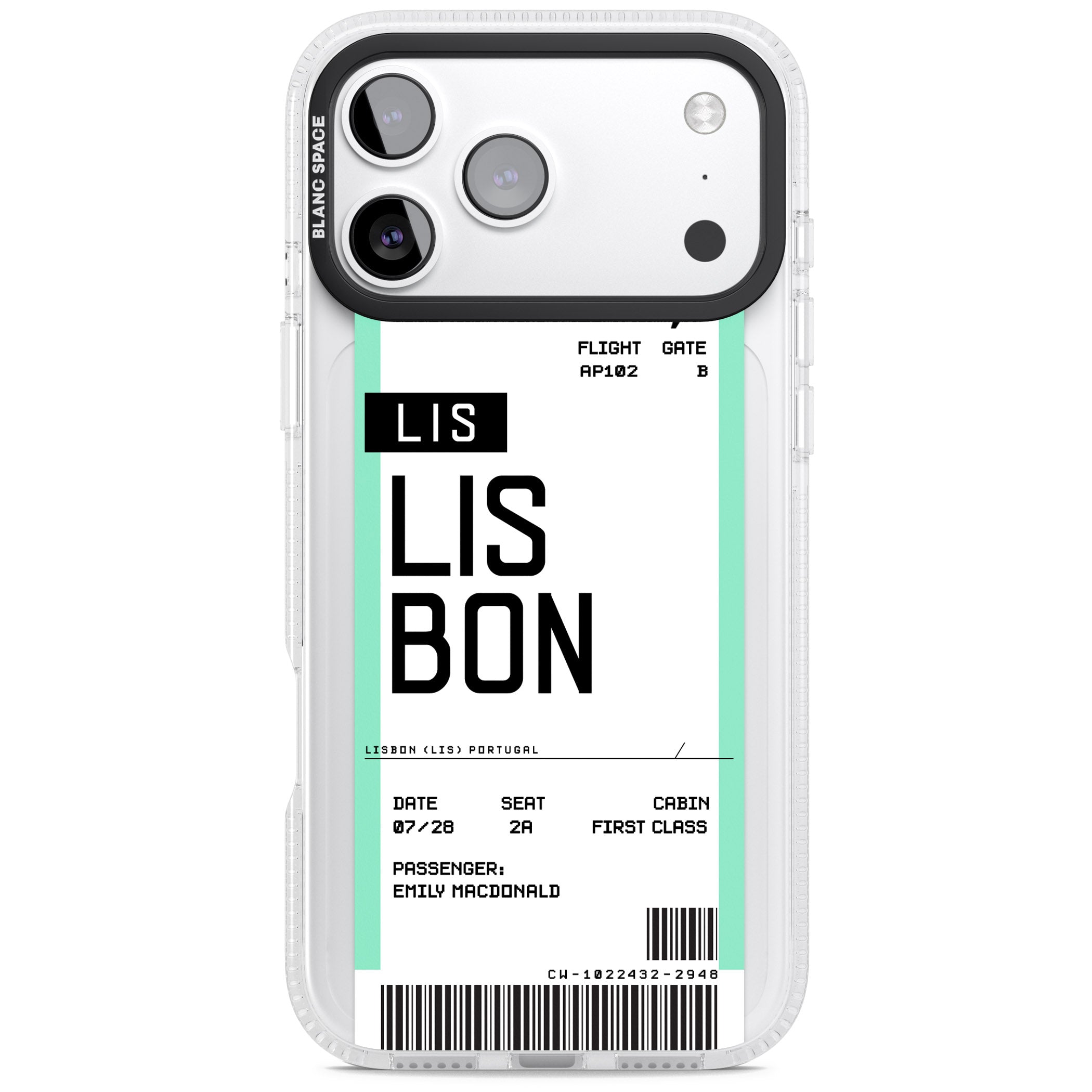 Personalised Lisbon Boarding Pass iPhone 17 Pro Max Impact Air Clear Phone Case